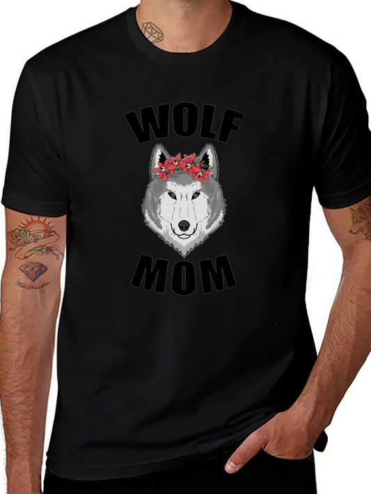 Wolf Mom Floral Graphic T-Shirt - Black