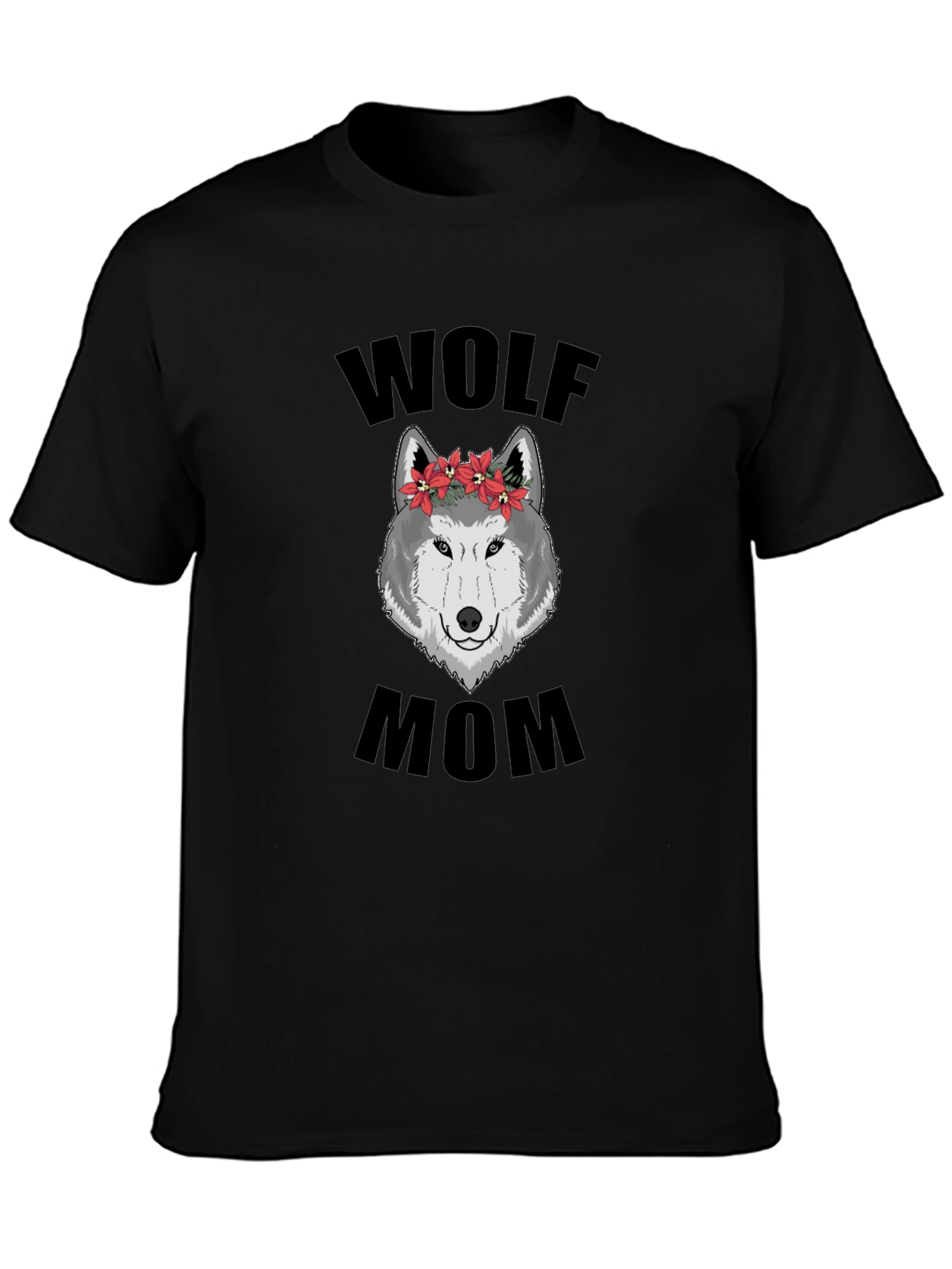 Wolf Mom Floral Graphic T-Shirt - Black