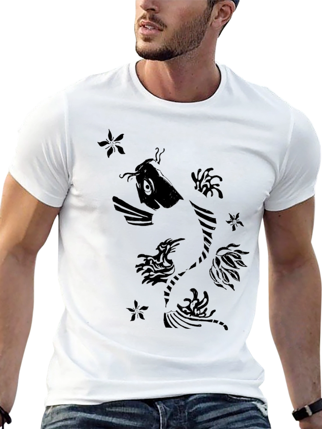 Black Koi Fish Graphic Print T-Shirt