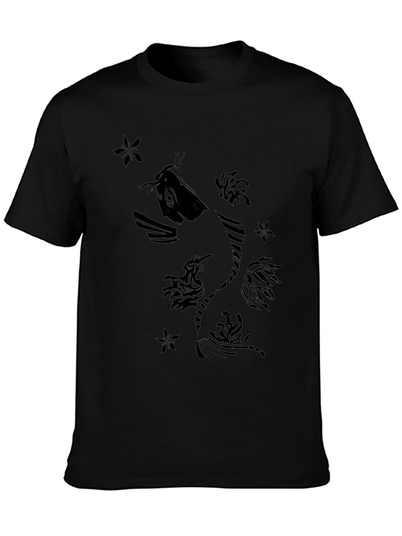 Black Koi Fish Graphic Print T-Shirt