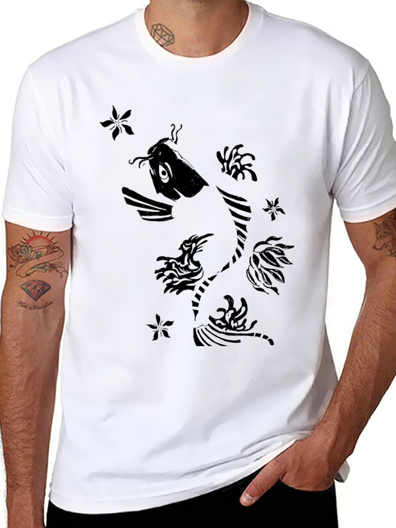 Black Koi Fish Graphic Print T-Shirt