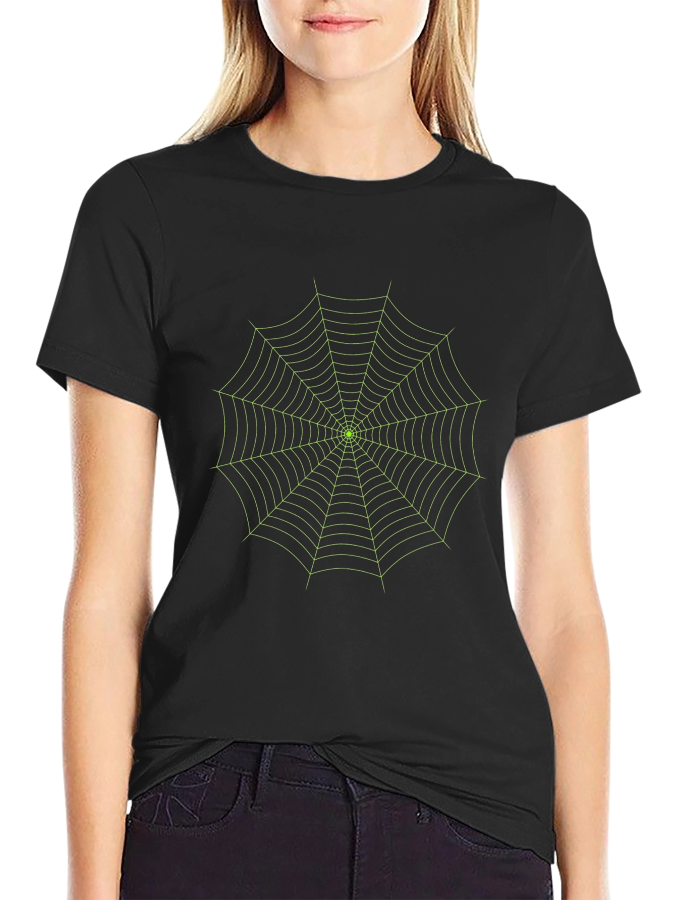 Glow Spider Web Tee - Black Cotton Graphic T-Shirt