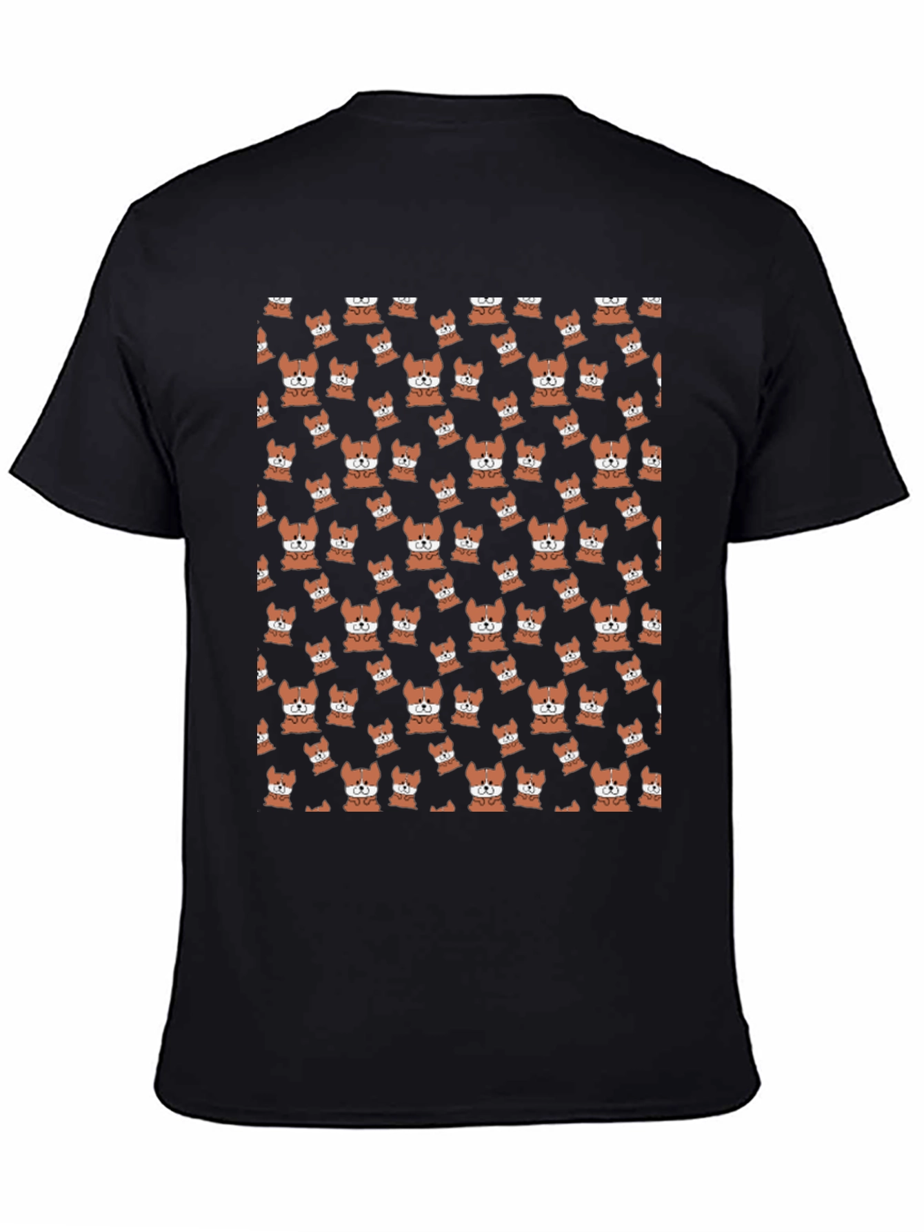 Cute Corgi Pattern Black T-Shirt