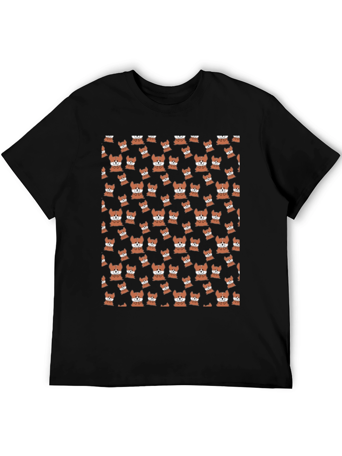 Cute Corgi Pattern Black T-Shirt