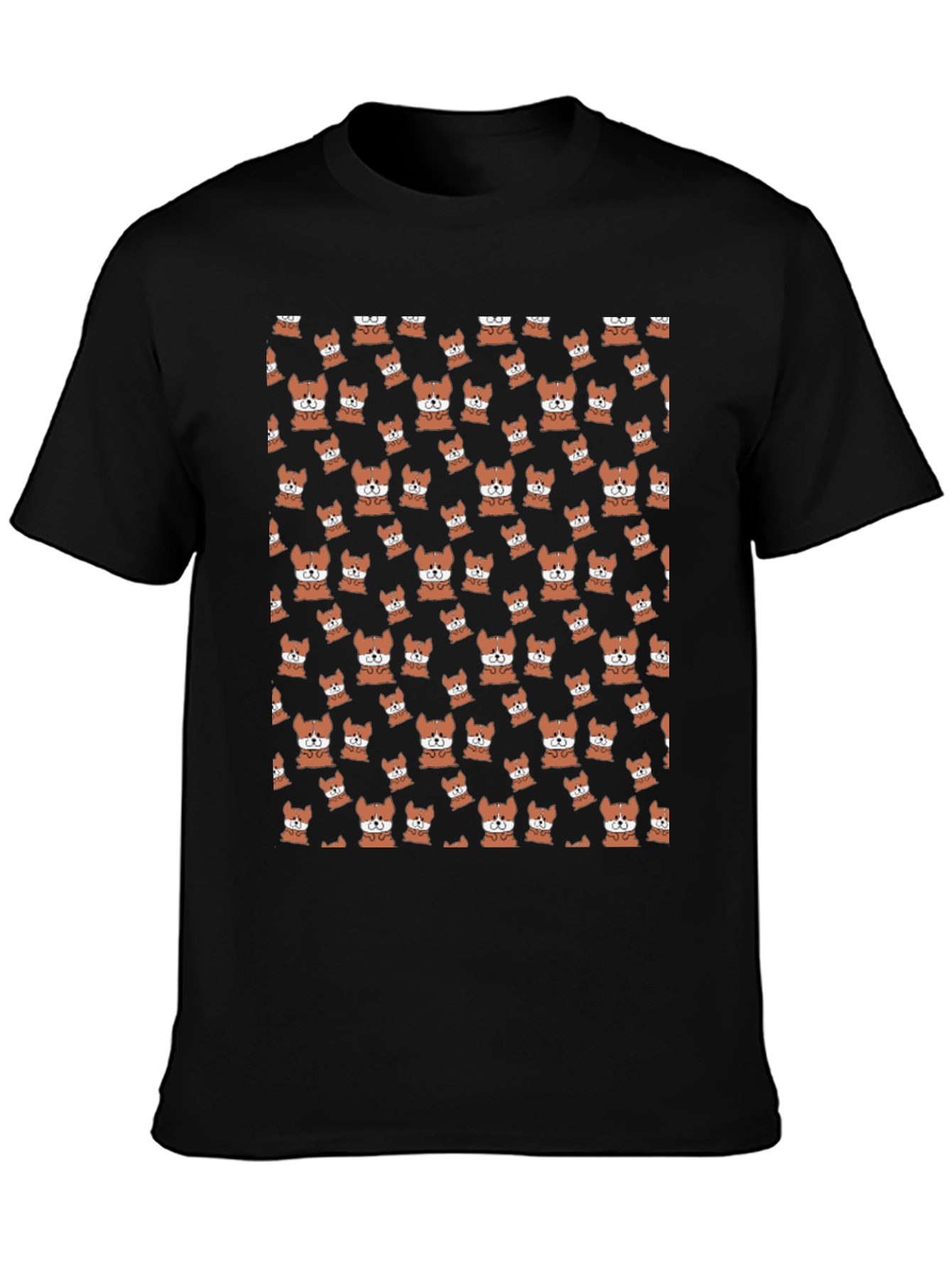 Cute Corgi Pattern Black T-Shirt