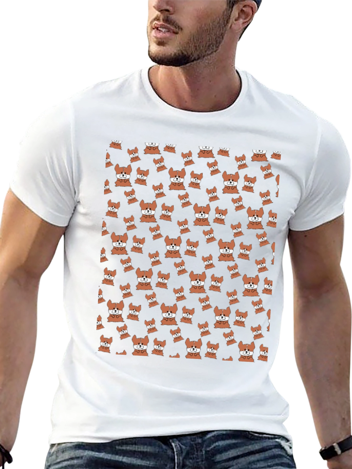 Cute Corgi Pattern Black T-Shirt