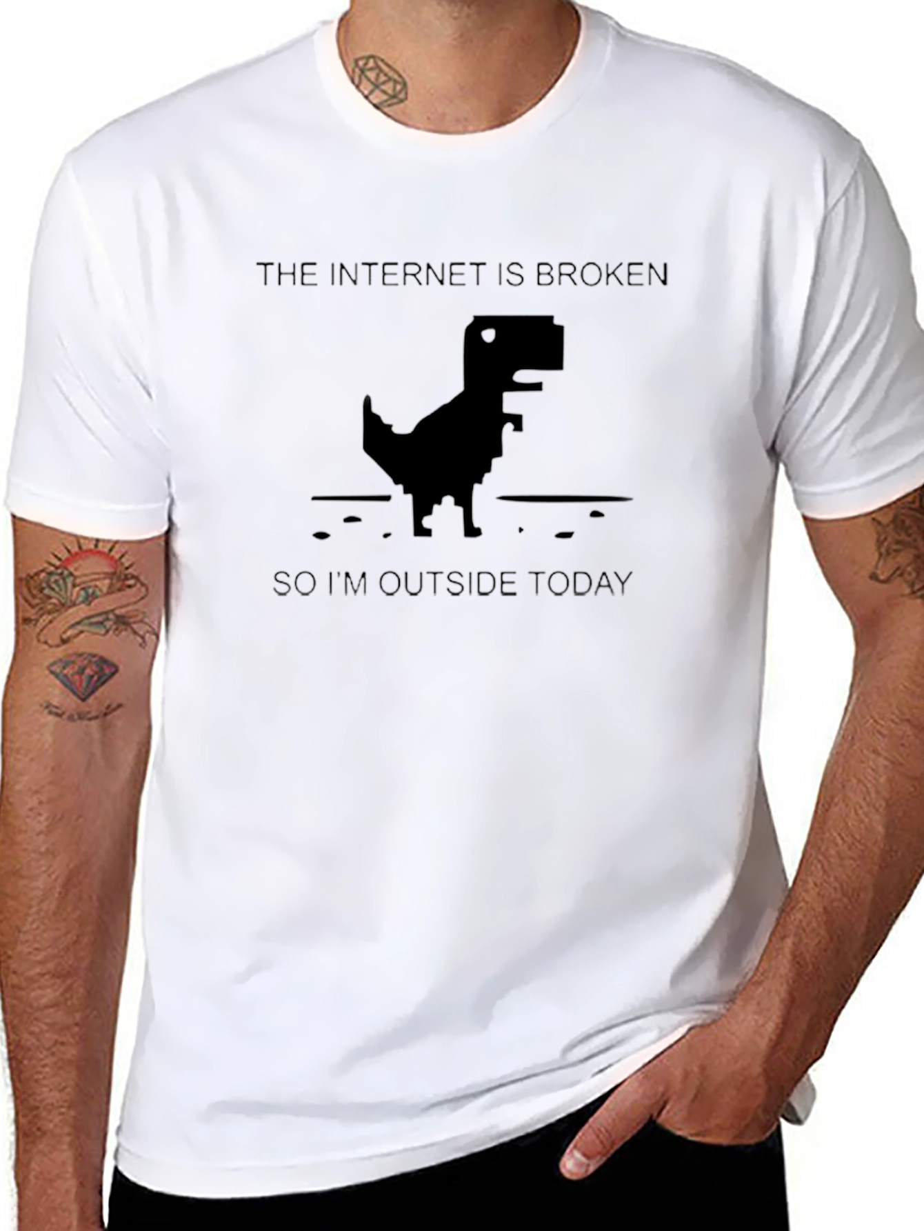 Internet Broken Dinosaur Black Graphic T-Shirt