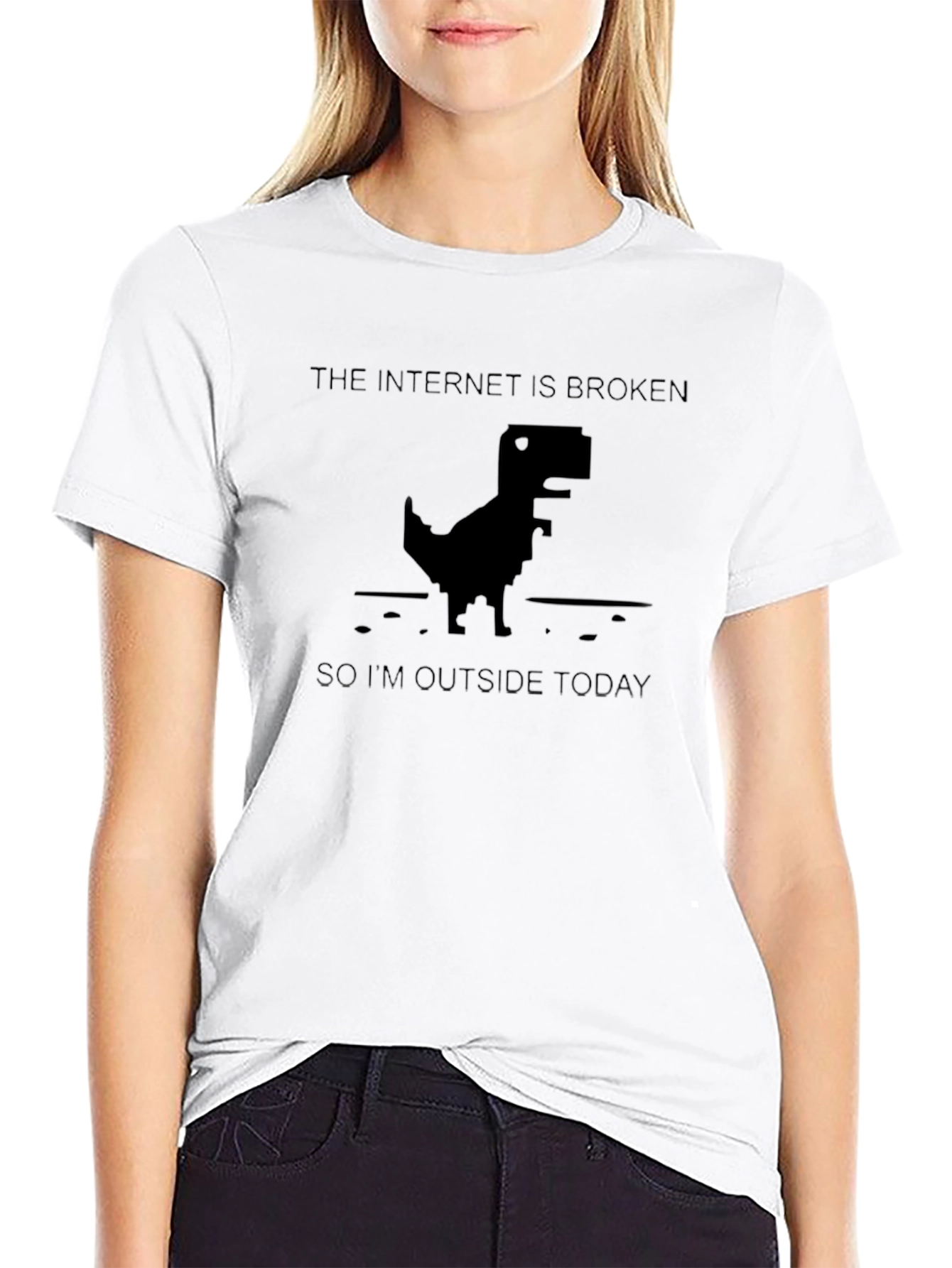 Internet Broken Dinosaur Black Graphic T-Shirt