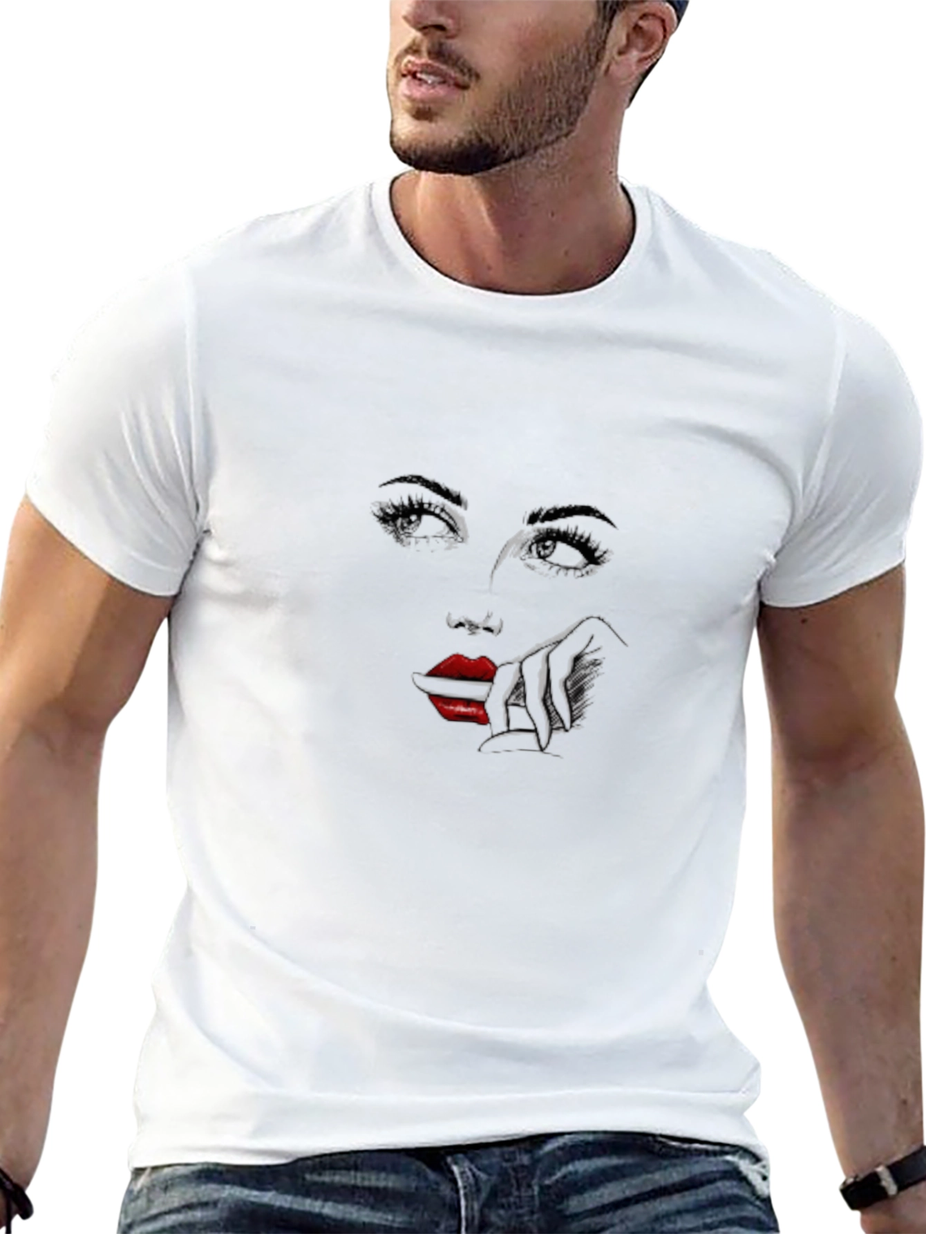 Abstract Womans Face Graphic Print Black T-Shirt