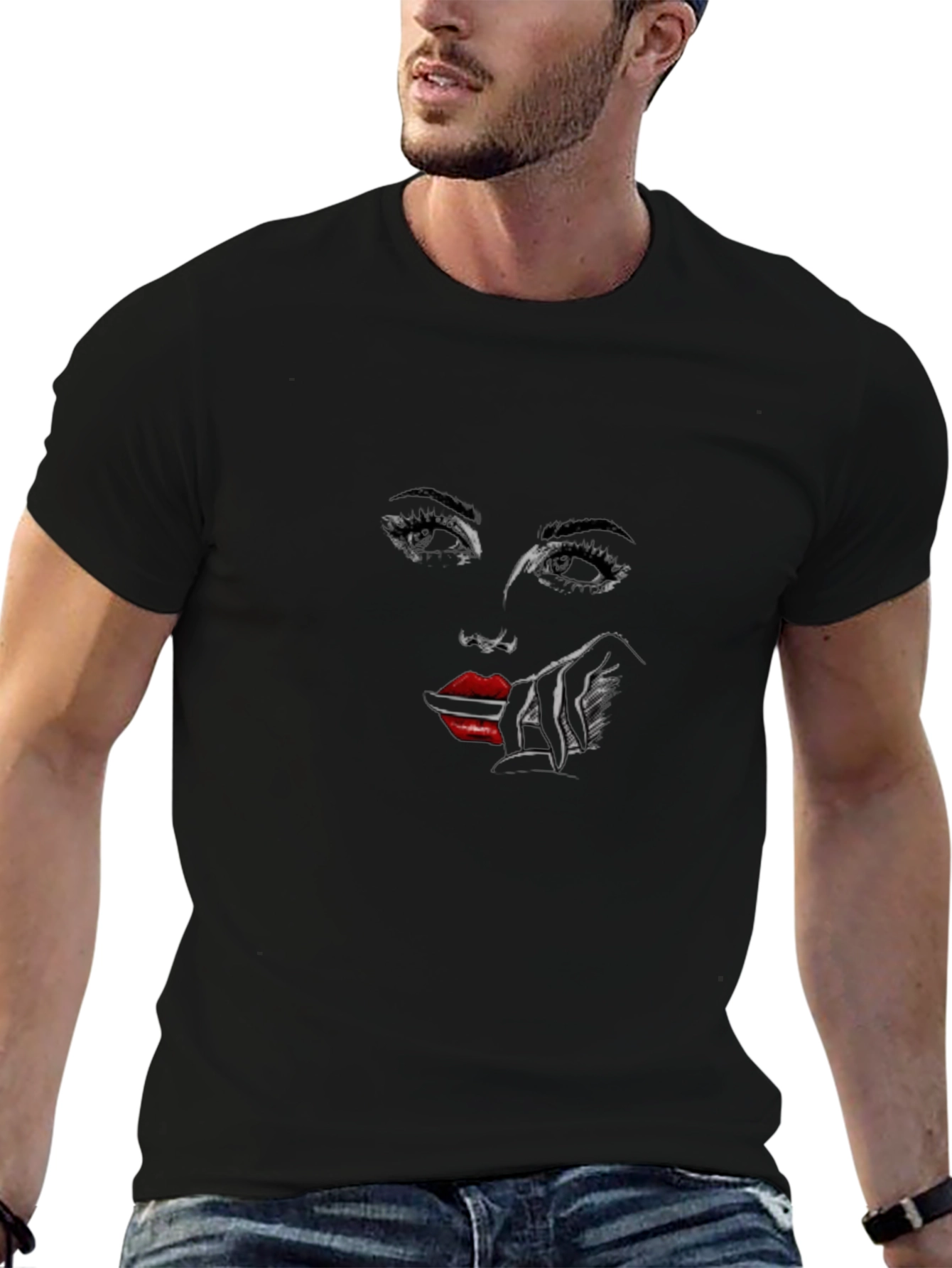 Abstract Womans Face Graphic Print Black T-Shirt