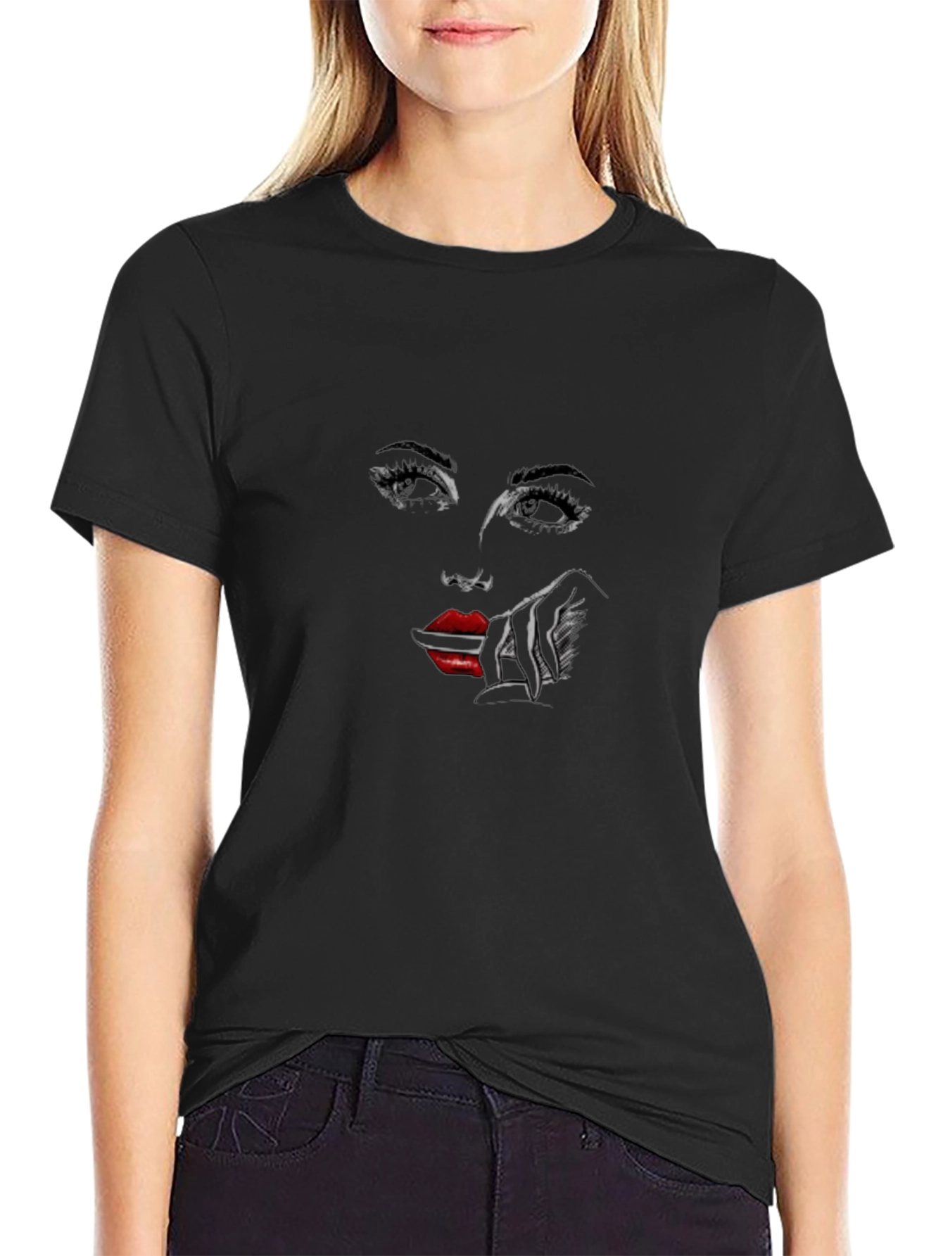 Abstract Womans Face Graphic Print Black T-Shirt