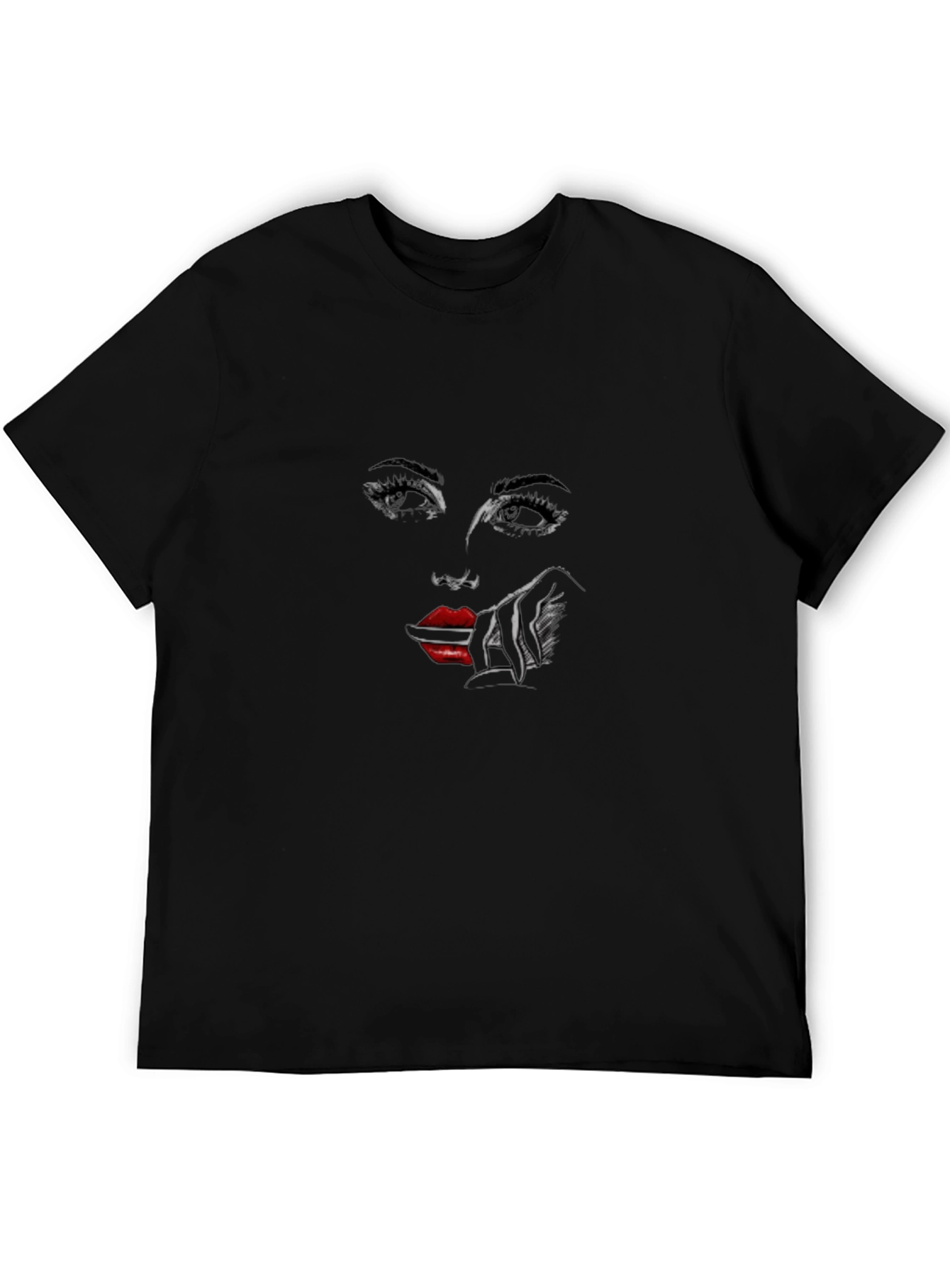 Abstract Womans Face Graphic Print Black T-Shirt