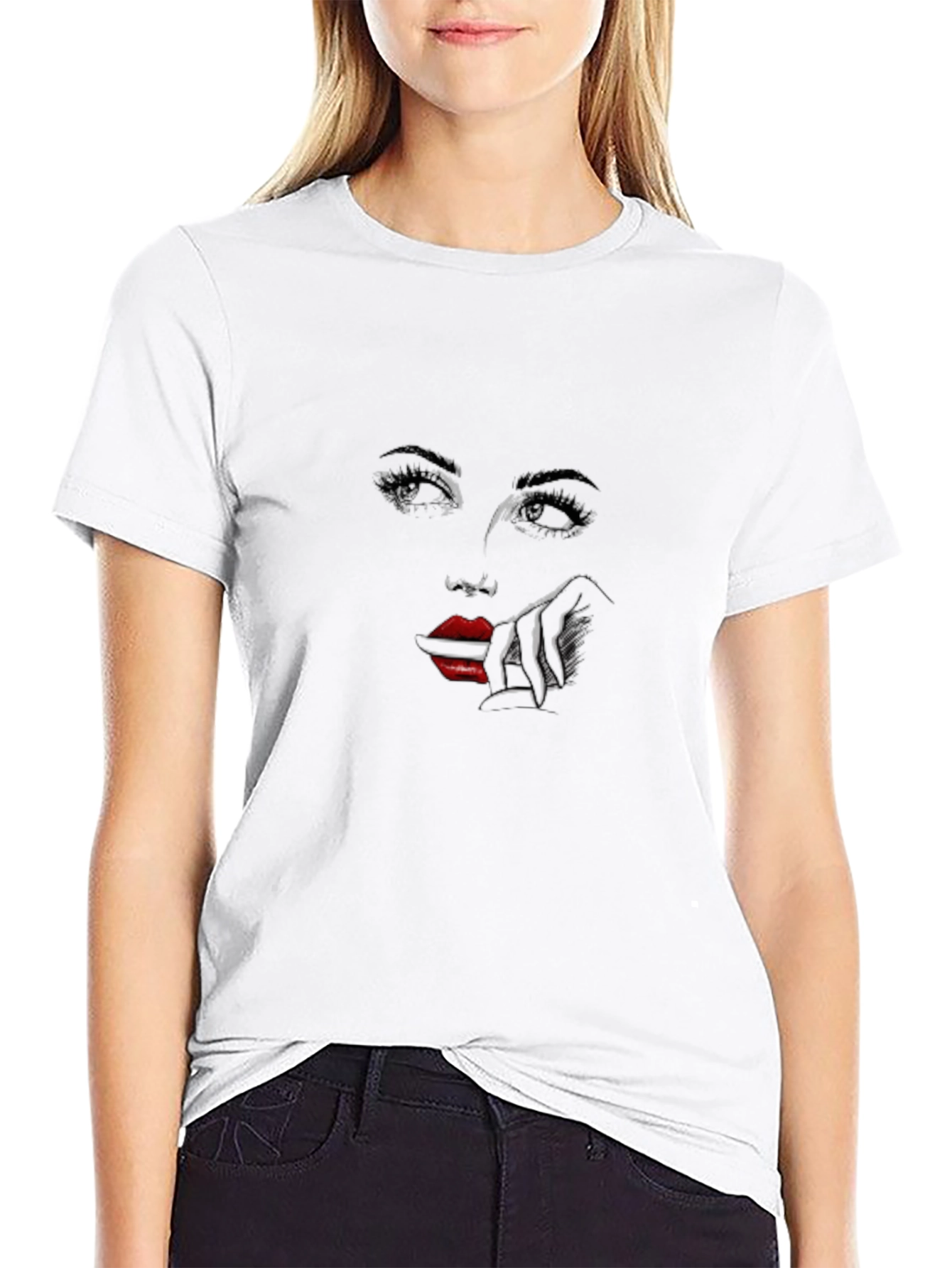 Abstract Womans Face Graphic Print Black T-Shirt