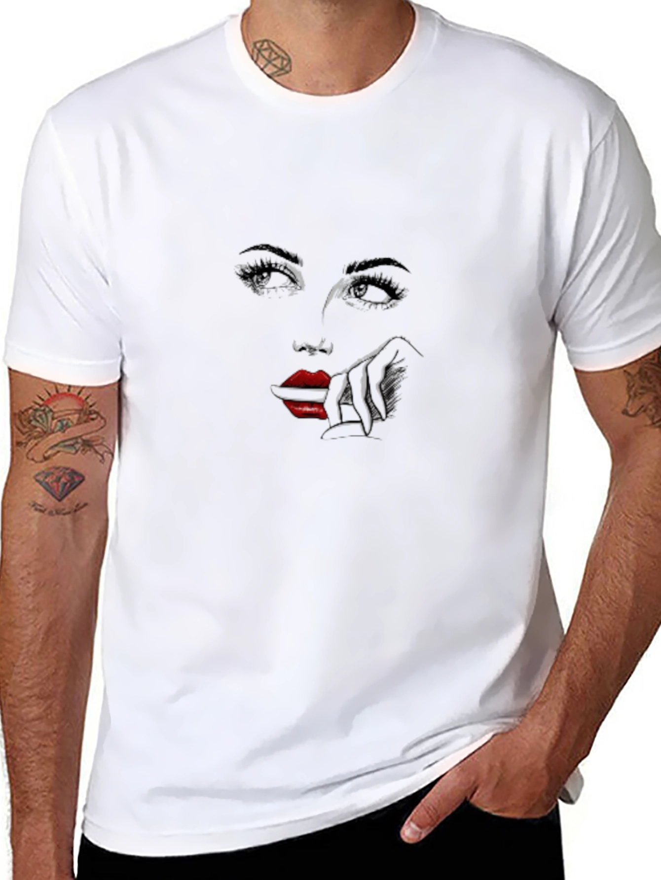 Abstract Womans Face Graphic Print Black T-Shirt