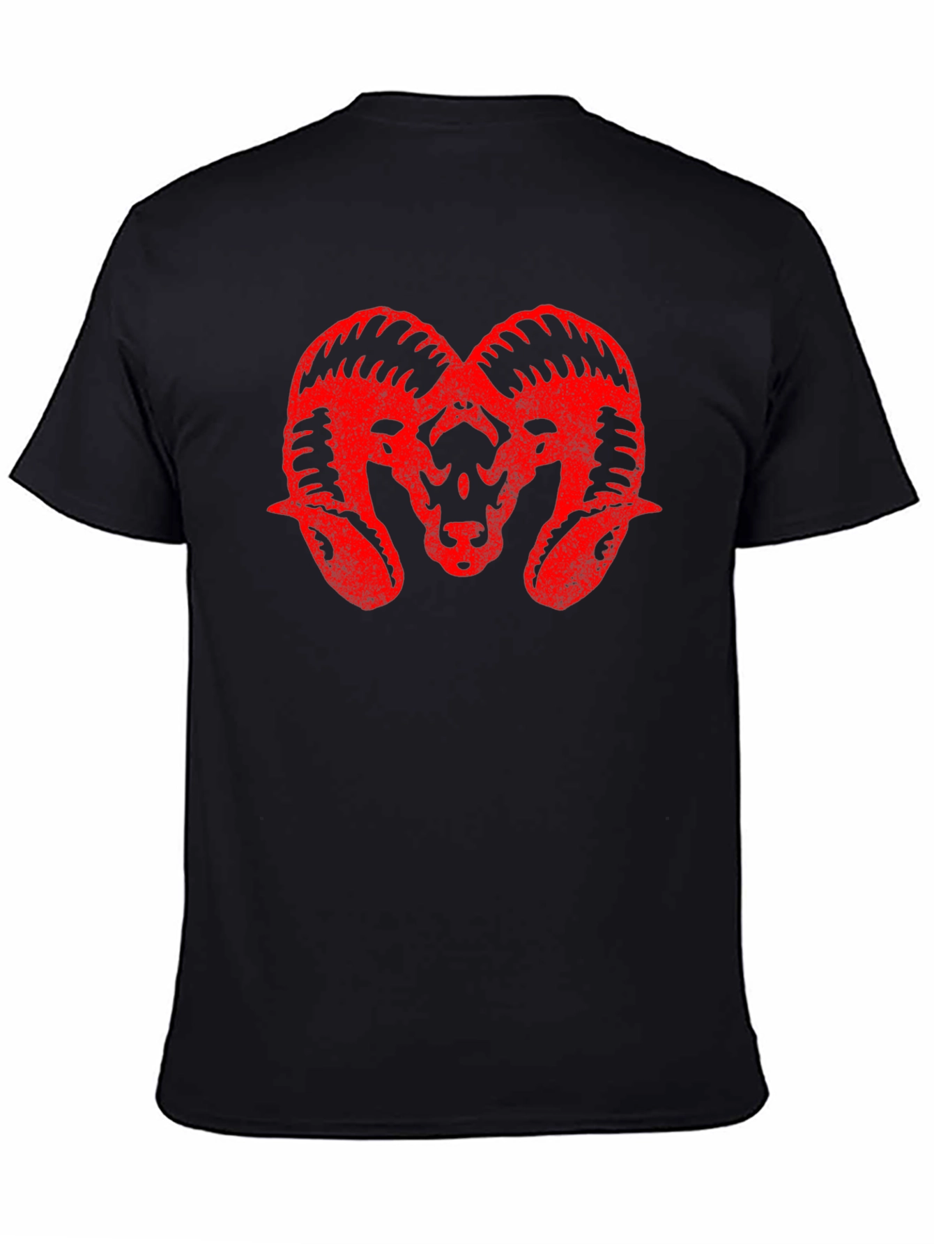 Red Ram Head Graphic Black T-Shirt
