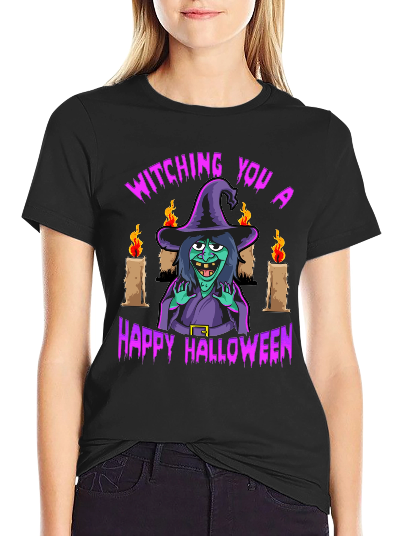 Witching You Happy Halloween T-Shirt - Black
