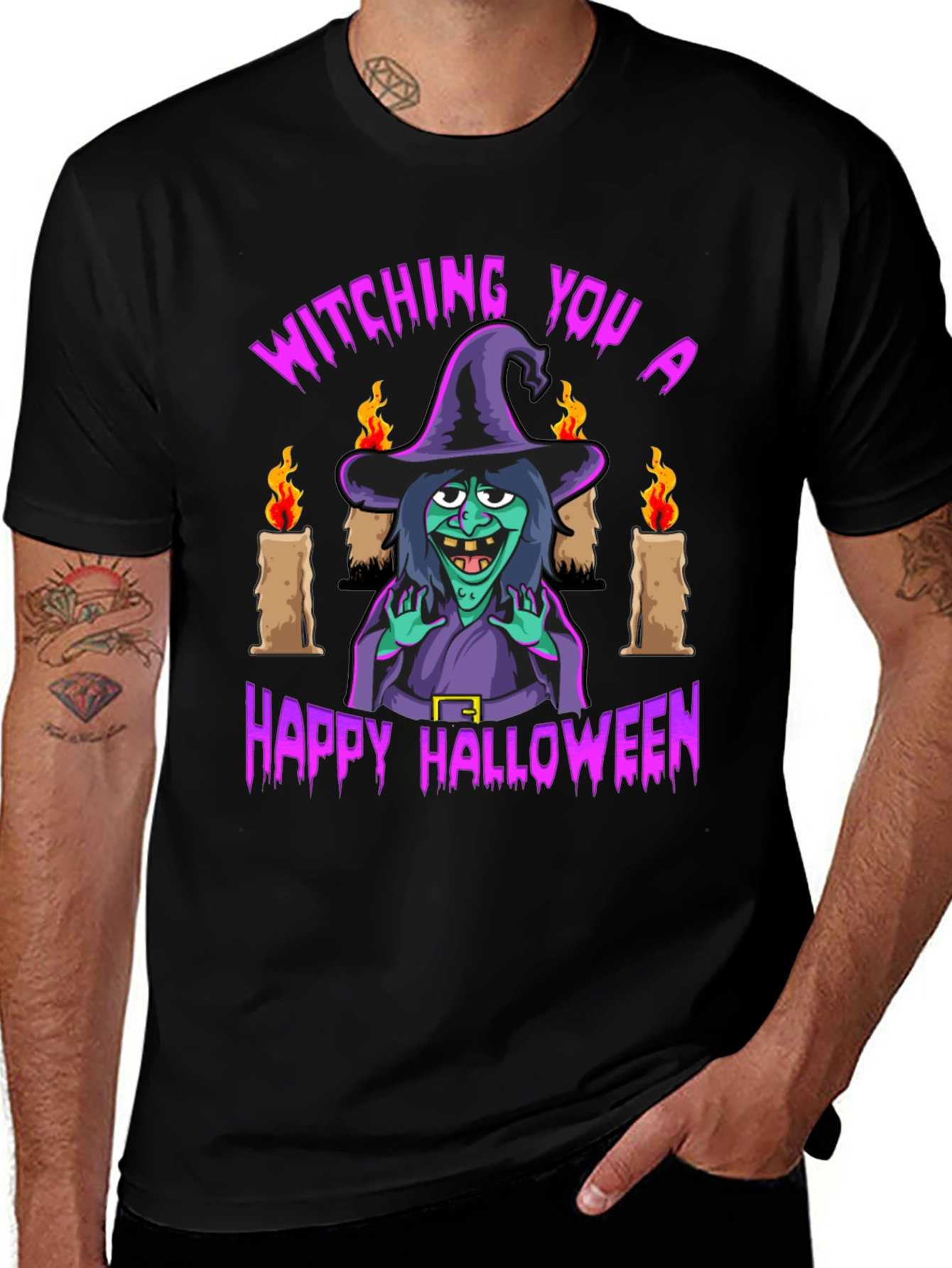 Witching You Happy Halloween T-Shirt - Black