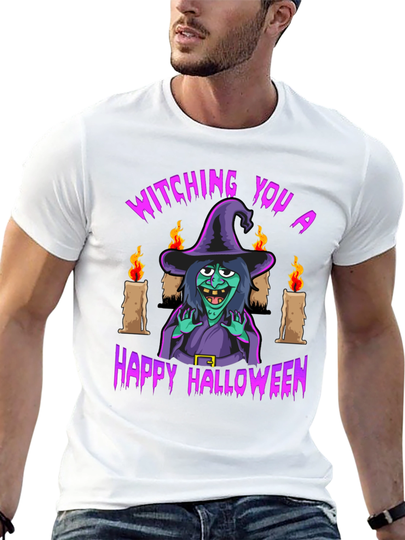 Witching You Happy Halloween T-Shirt - Black