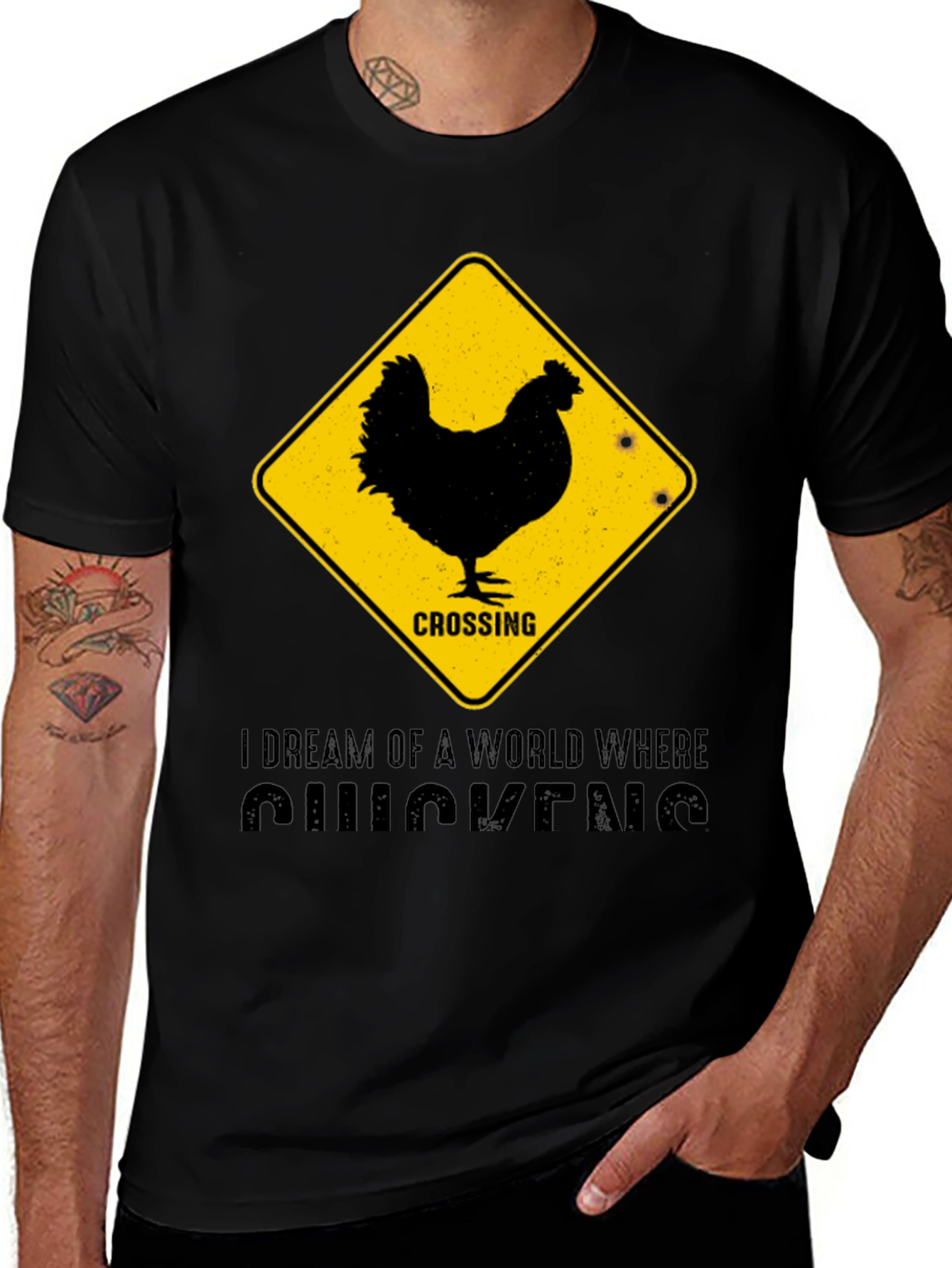 Funny Chicken Crossing T-Shirt - I Dream of Chickens