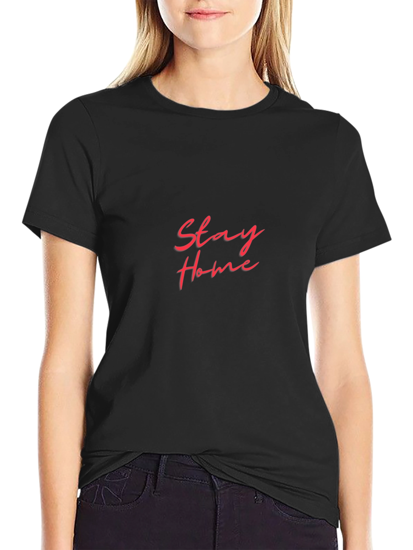 Stay Home Black T-Shirt - Fashionable Slogan Tee