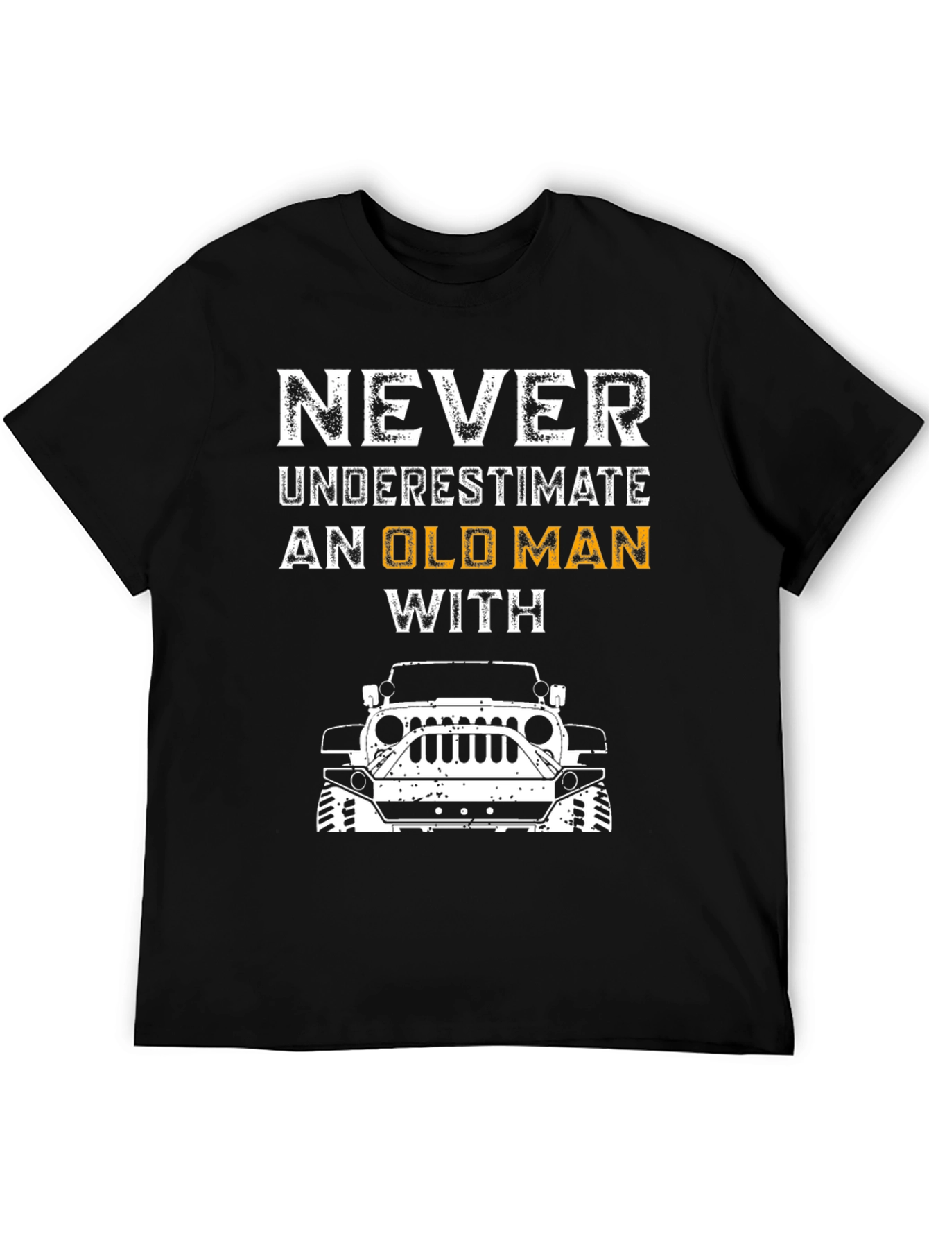 Old Man With Jeep T-Shirt - Black