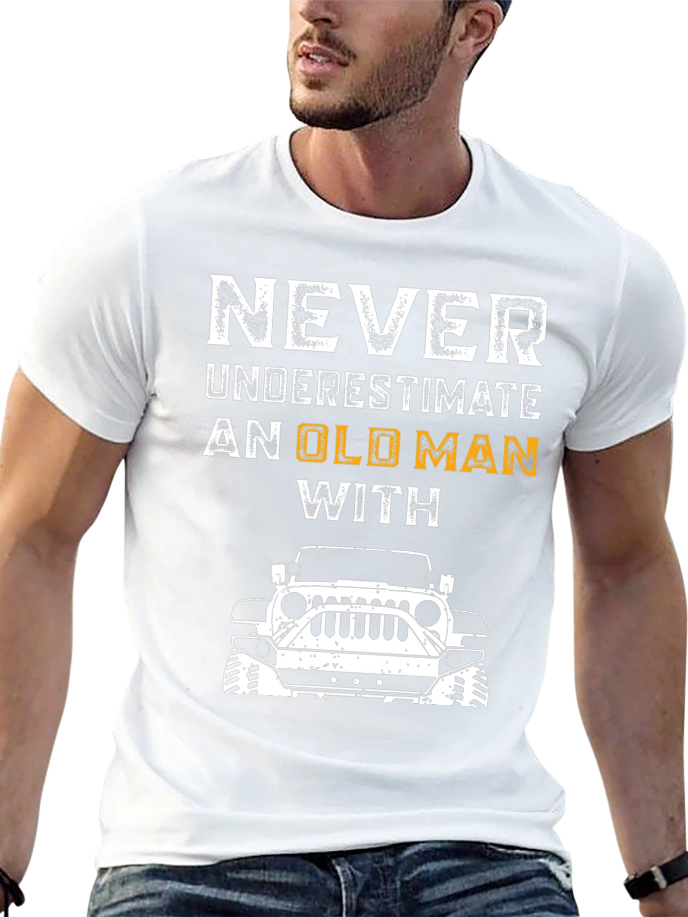 Old Man With Jeep T-Shirt - Black