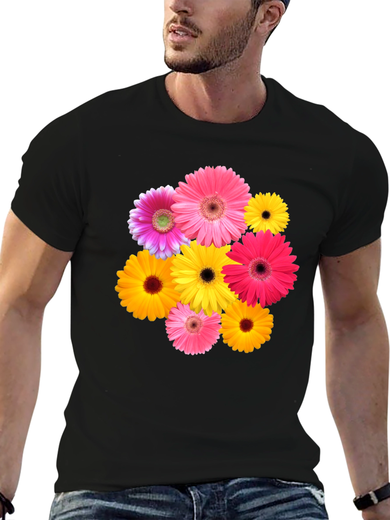 Floral Gerbera Daisy Black T-Shirt