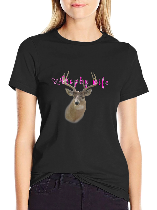 Trophy Wife Deer Graphic Black T-Shirt