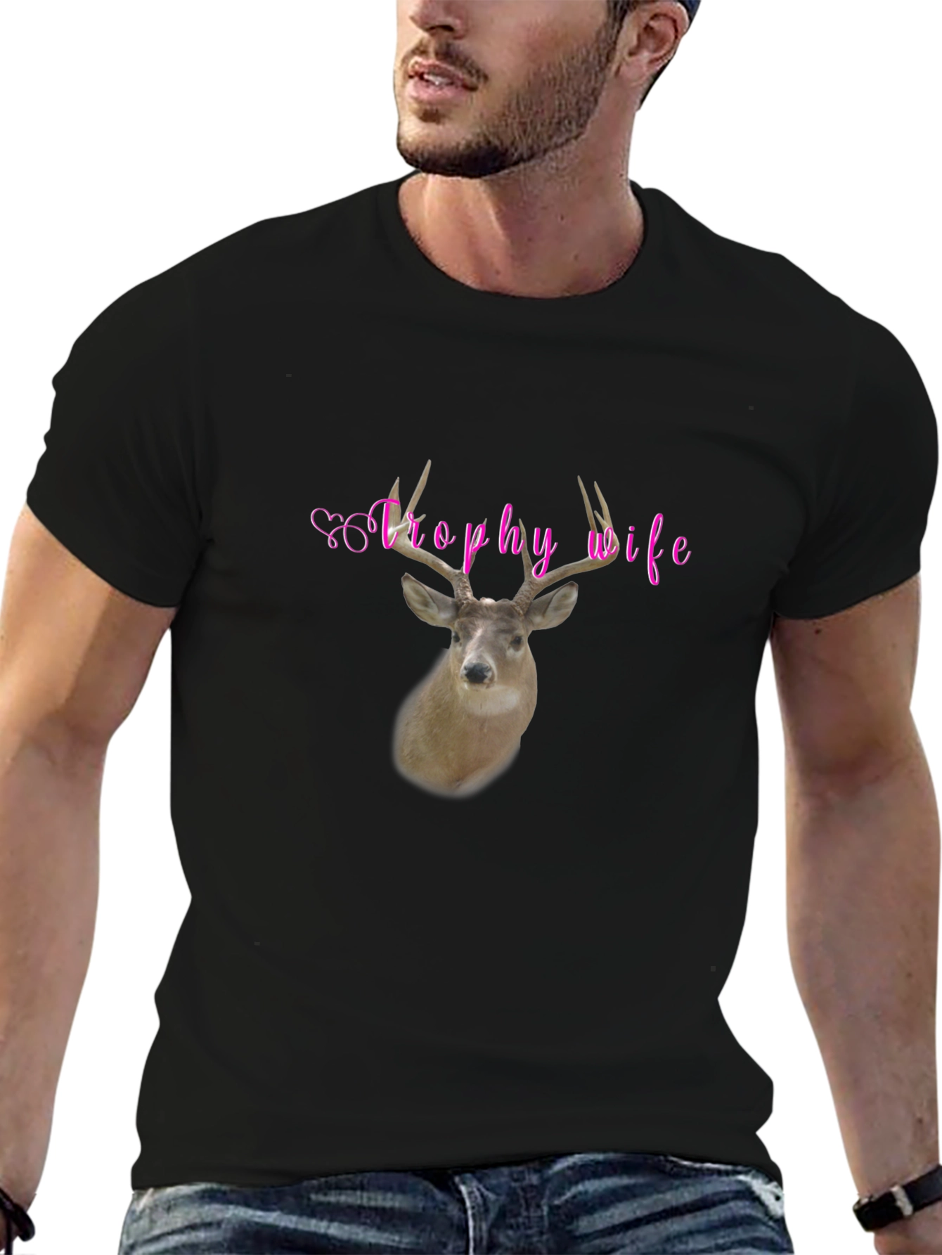 Trophy Wife Deer Graphic Black T-Shirt