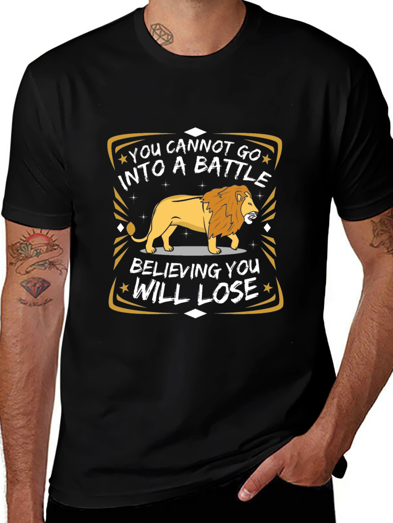 Lion Graphic T-Shirt - Motivational Battle Quote