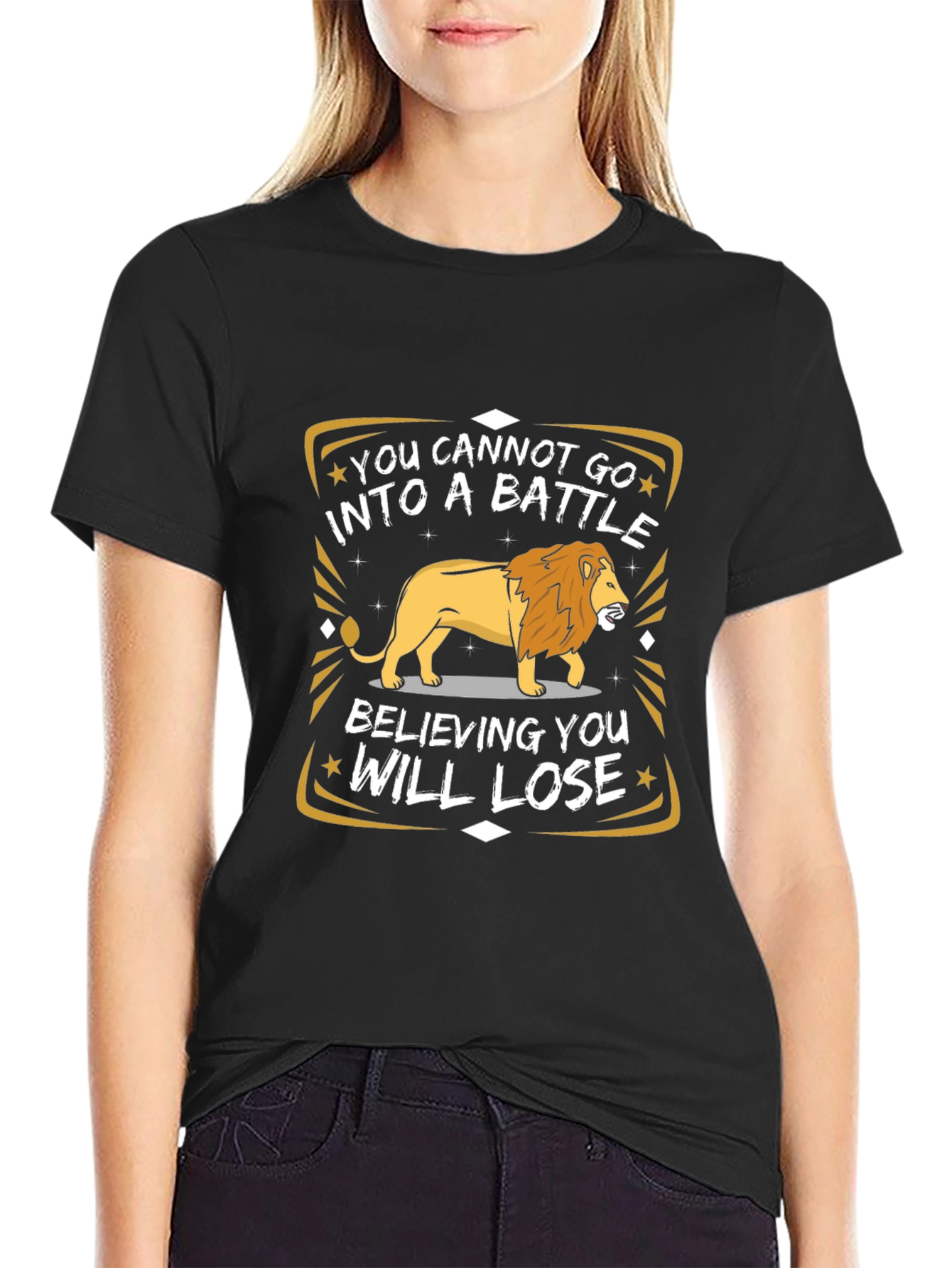 Lion Graphic T-Shirt - Motivational Battle Quote