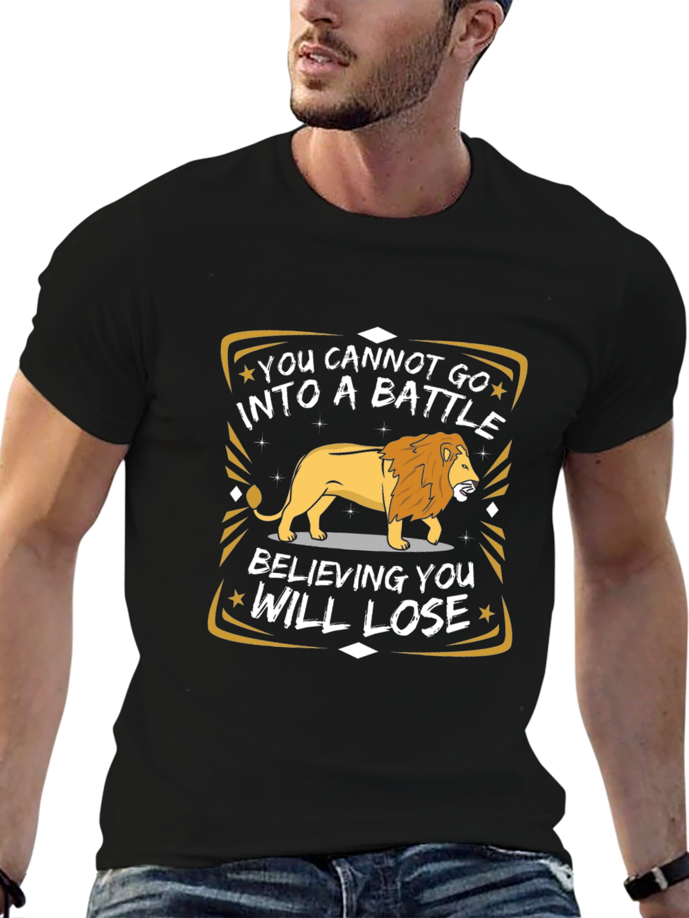 Lion Graphic T-Shirt - Motivational Battle Quote
