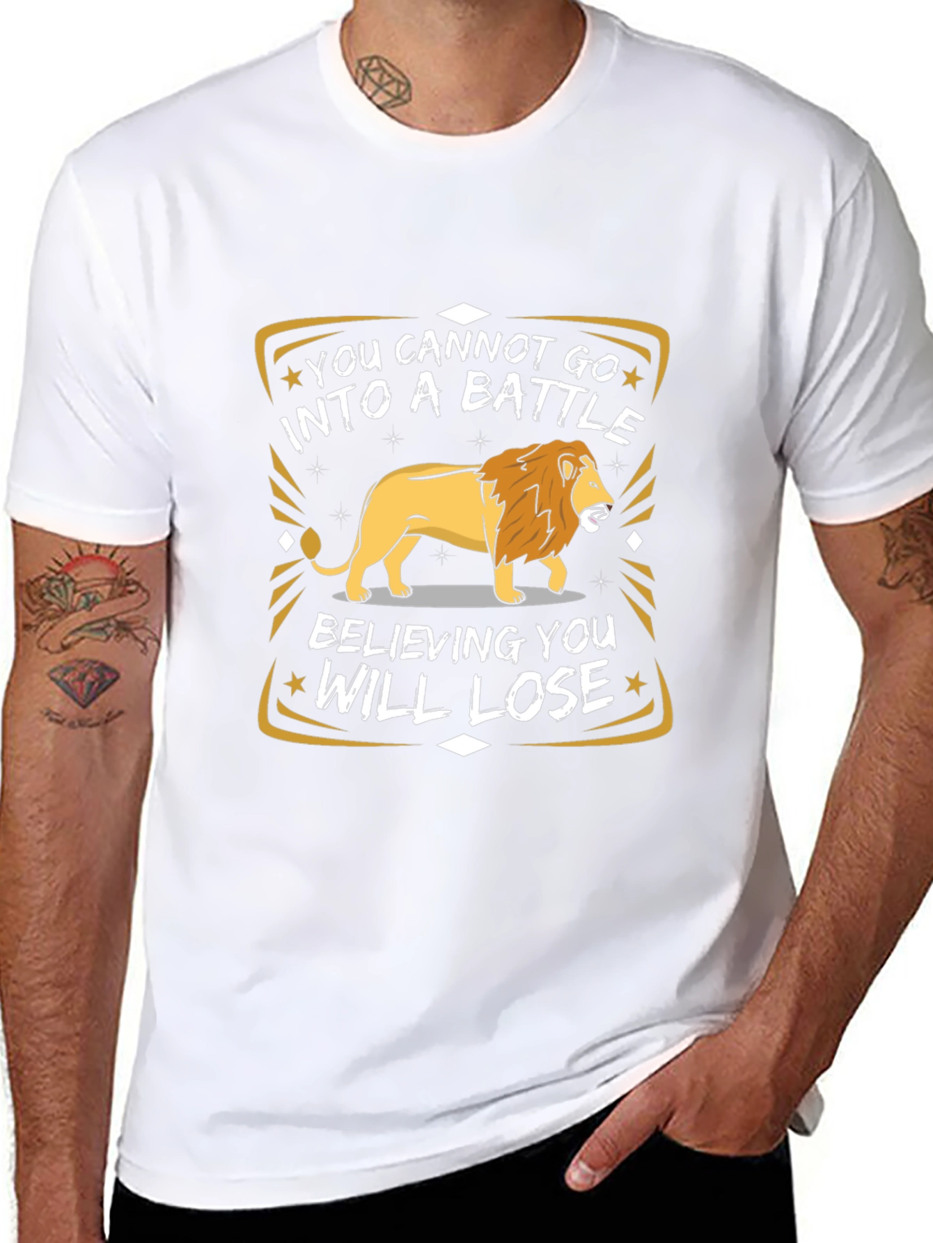 Lion Graphic T-Shirt - Motivational Battle Quote