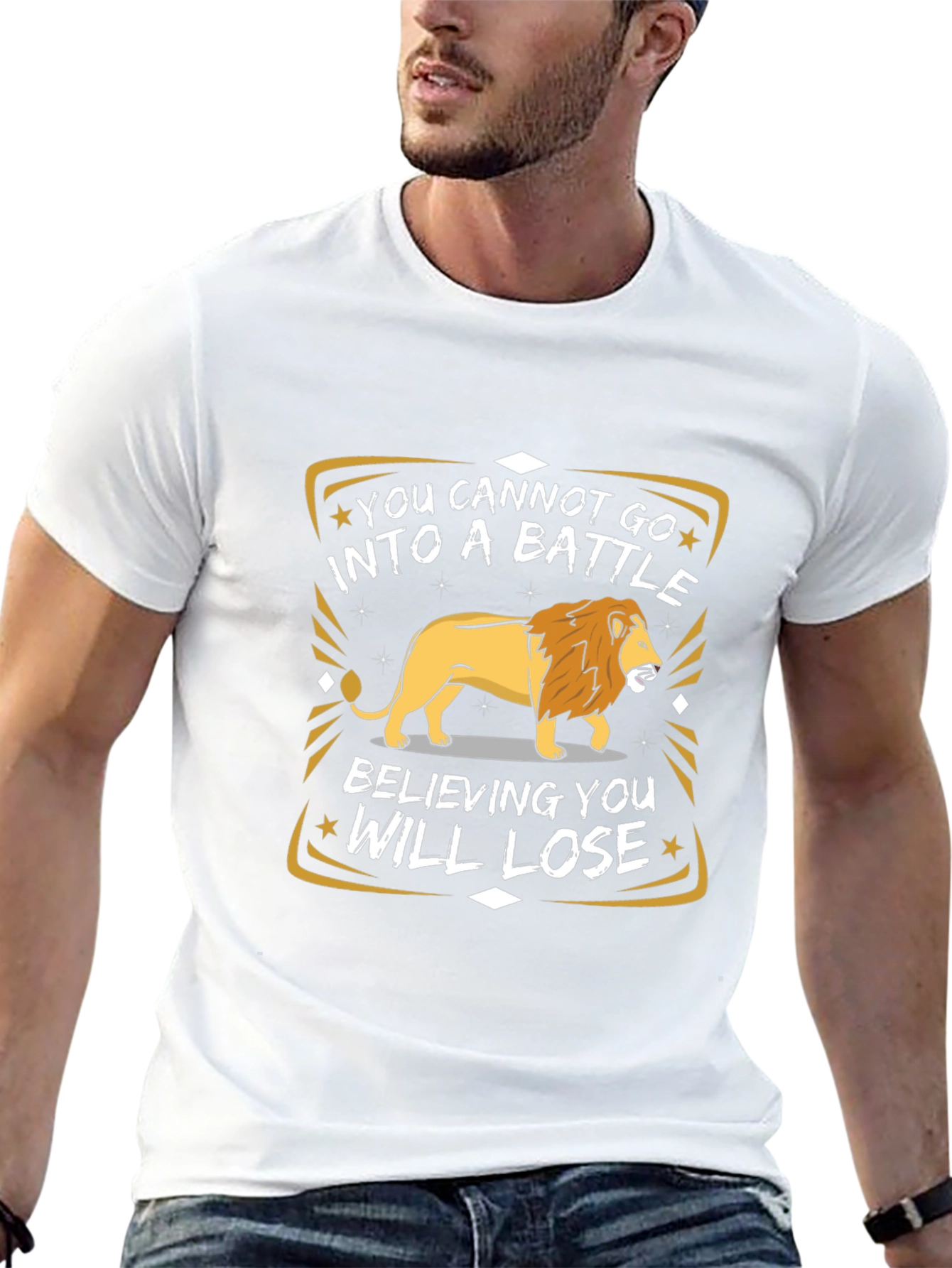 Lion Graphic T-Shirt - Motivational Battle Quote