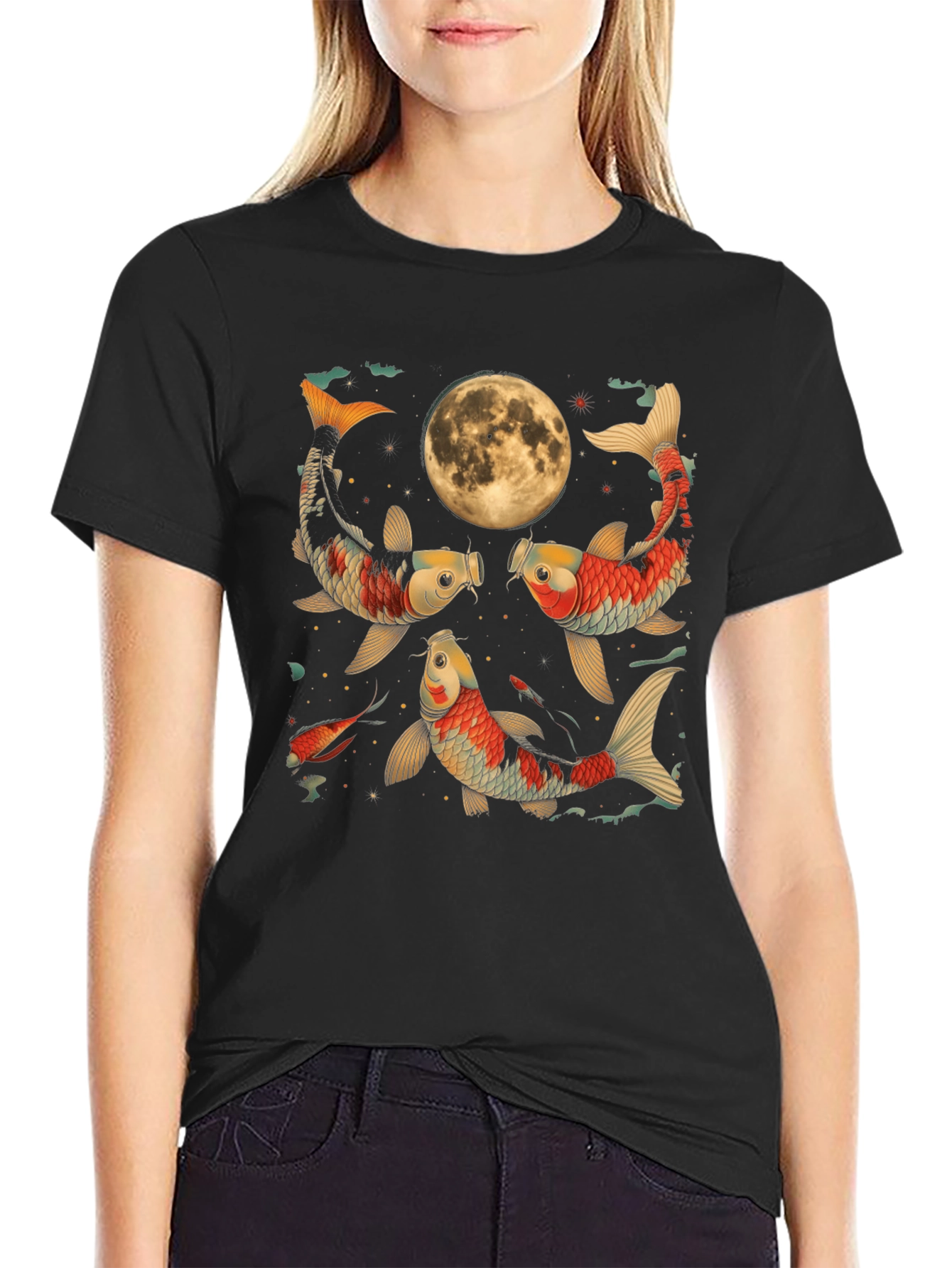 Koi Fish Moon Graphic Tee - Unique Style