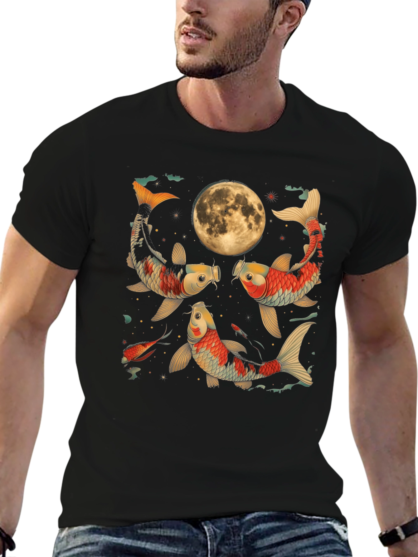 Koi Fish Moon Graphic Tee - Unique Style