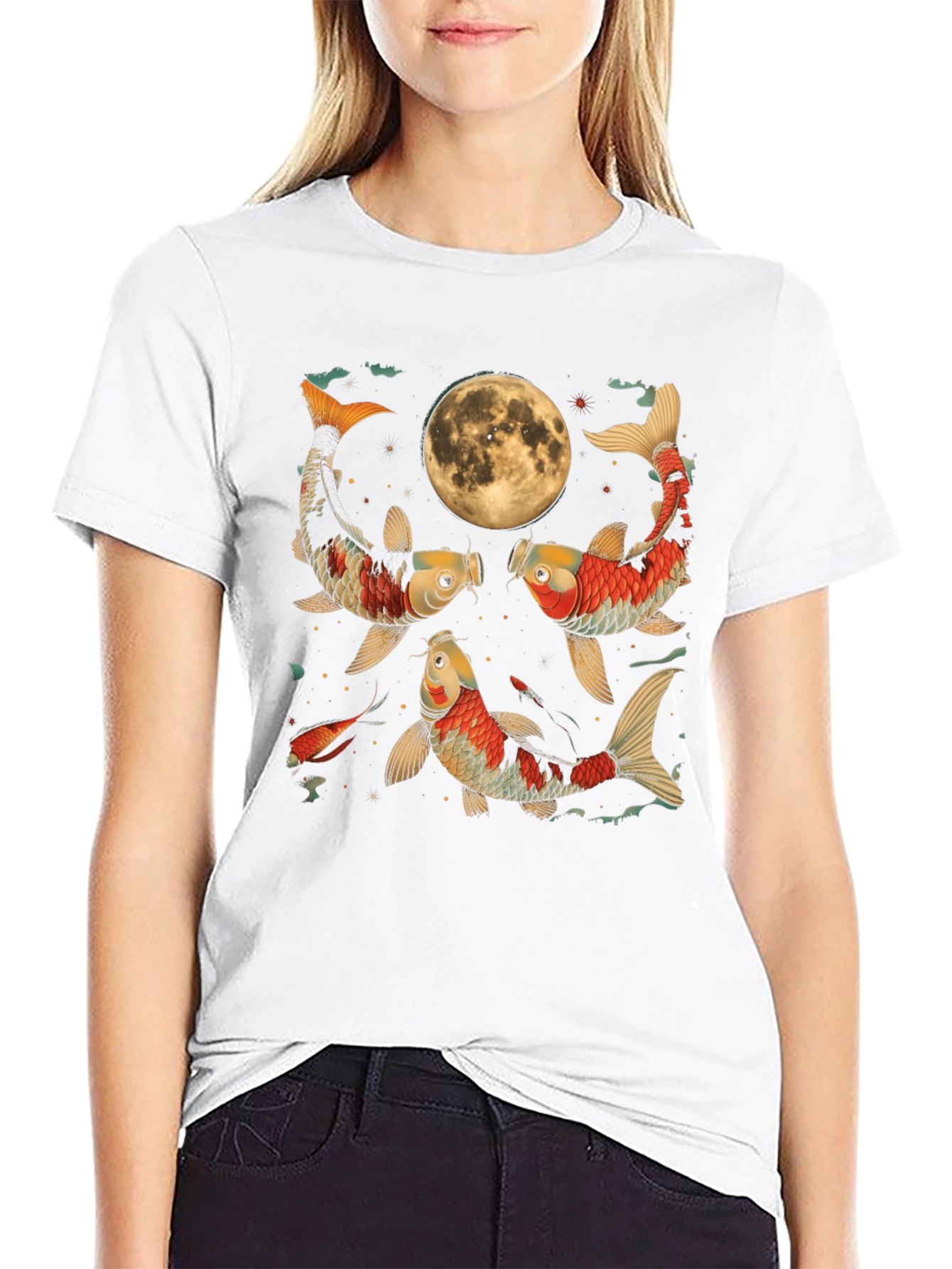 Koi Fish Moon Graphic Tee - Unique Style