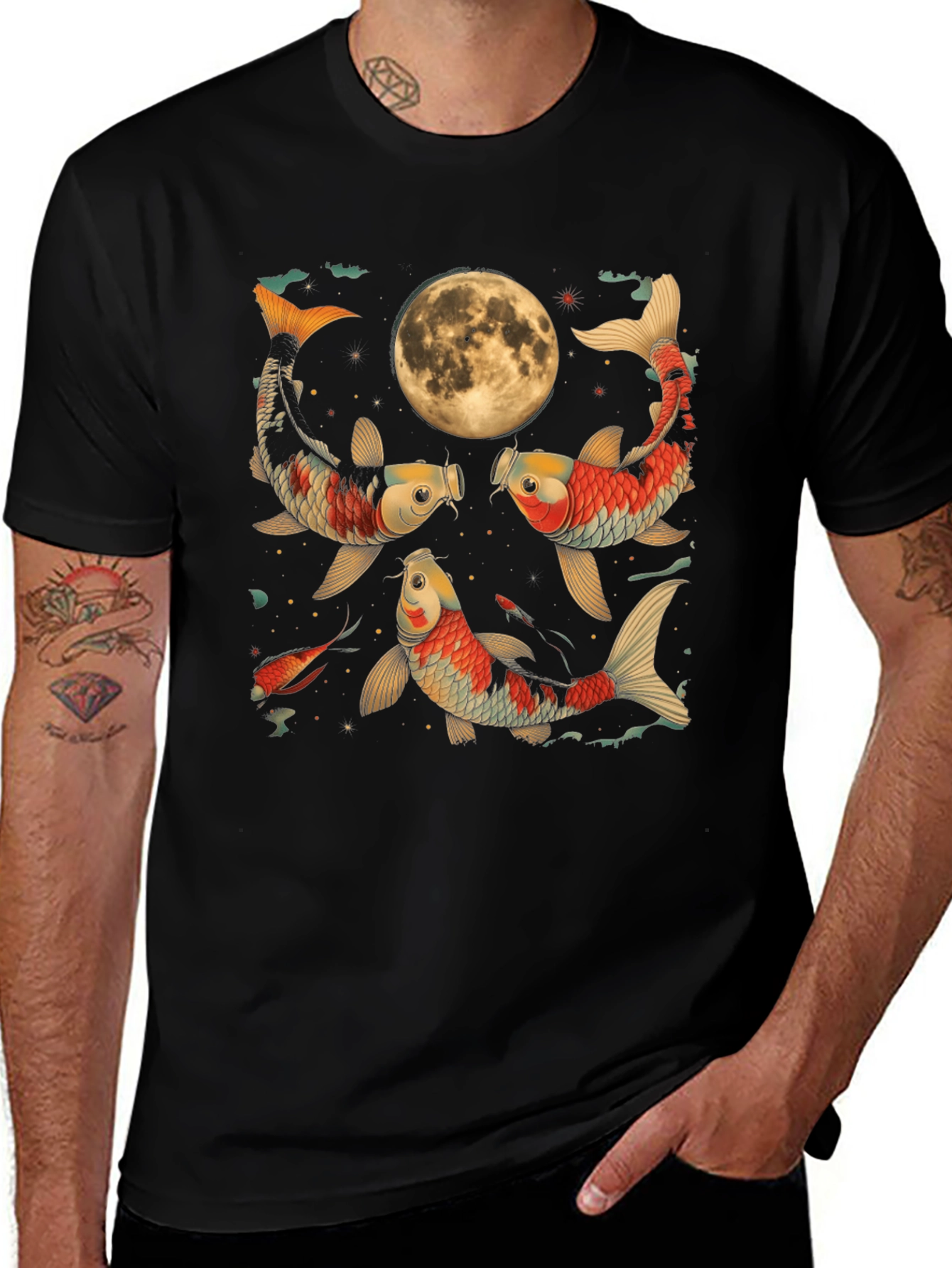 Koi Fish Moon Graphic Tee - Unique Style
