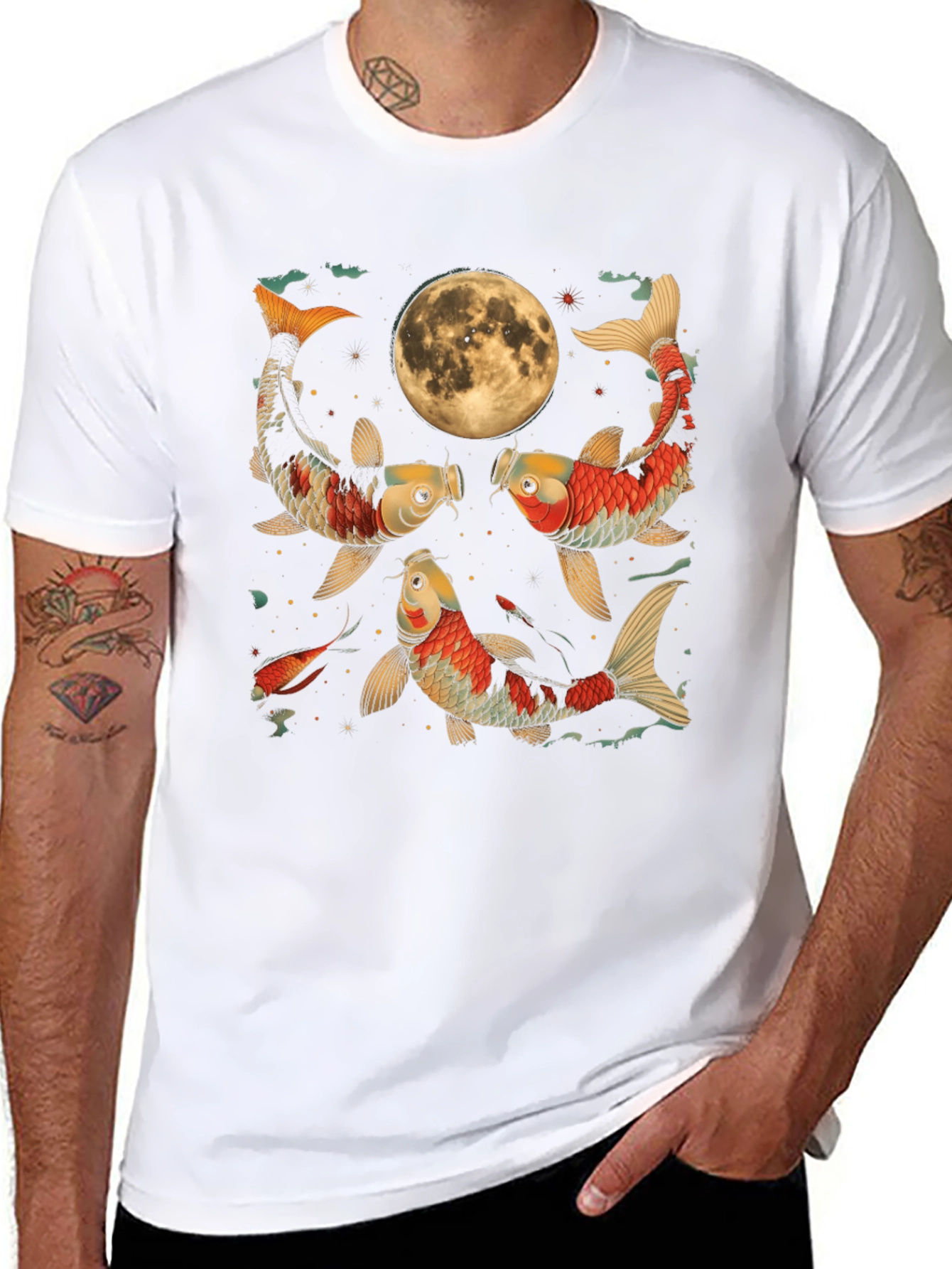 Koi Fish Moon Graphic Tee - Unique Style