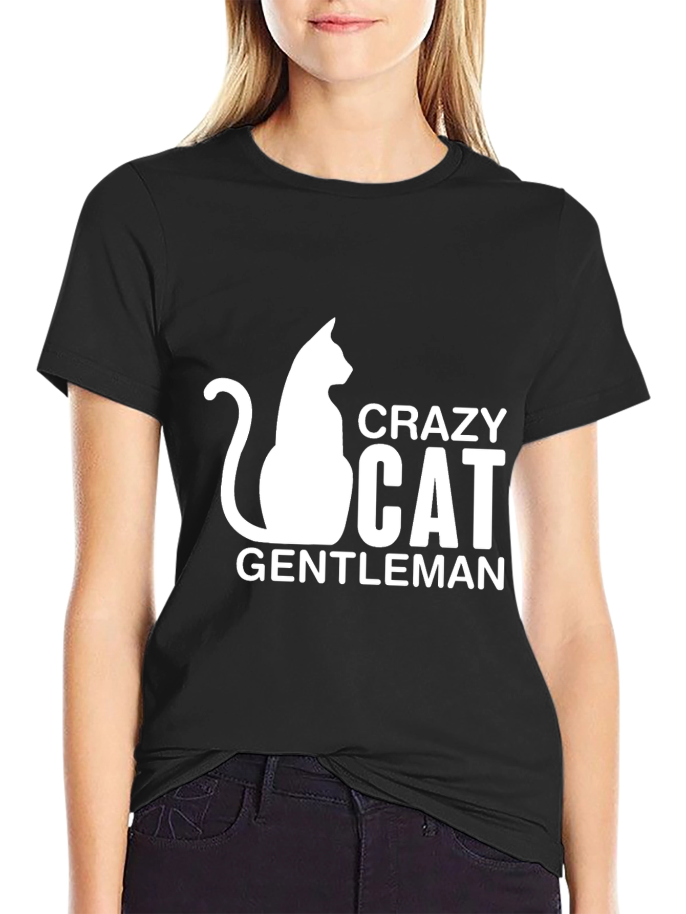 Crazy Cat Gentleman Black T-Shirt