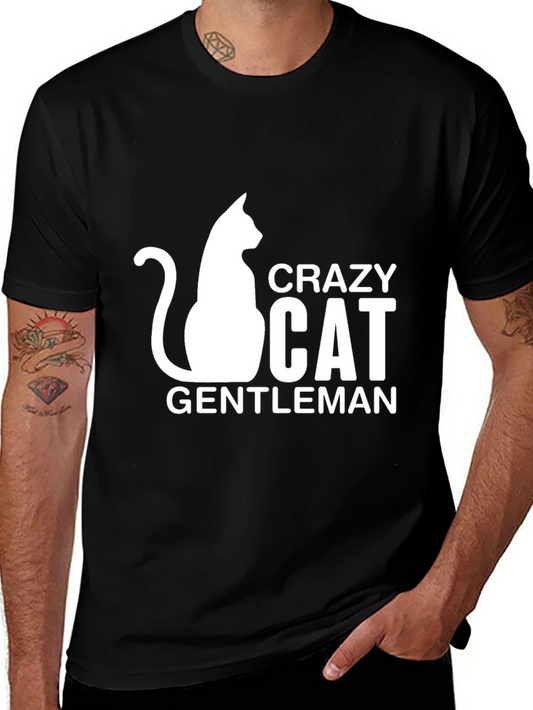 Crazy Cat Gentleman Black T-Shirt
