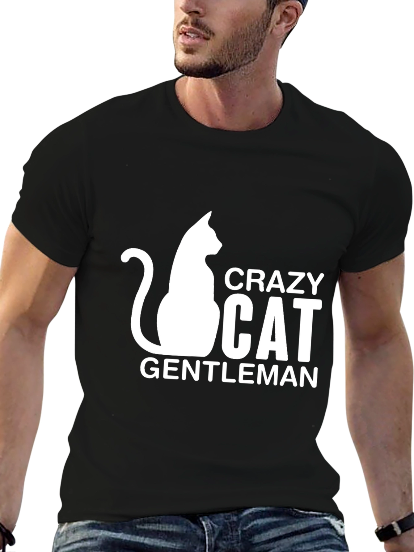 Crazy Cat Gentleman Black T-Shirt