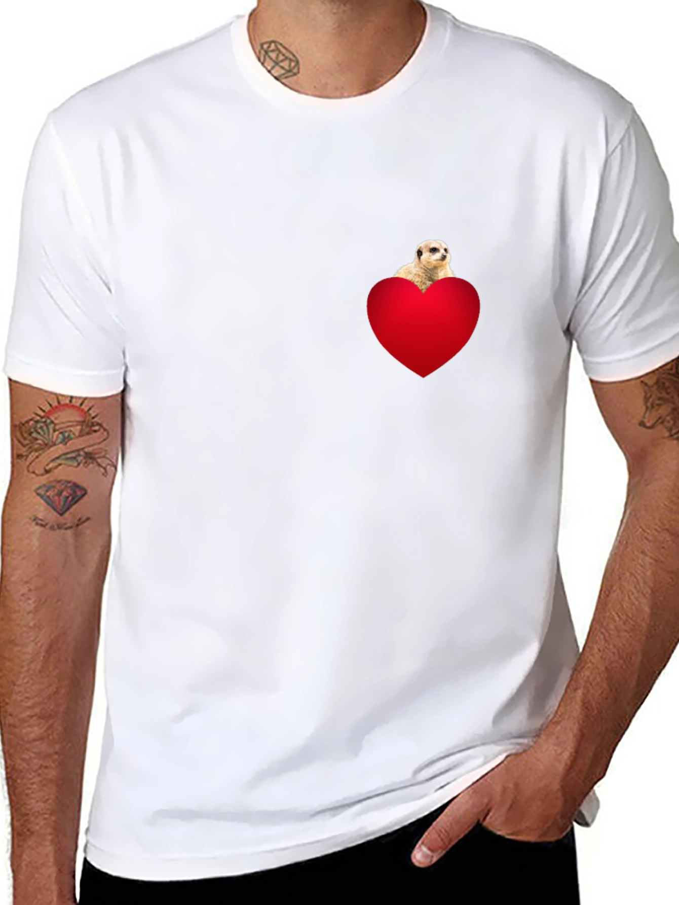 Meerkat Heart Pocket T-Shirt - Black