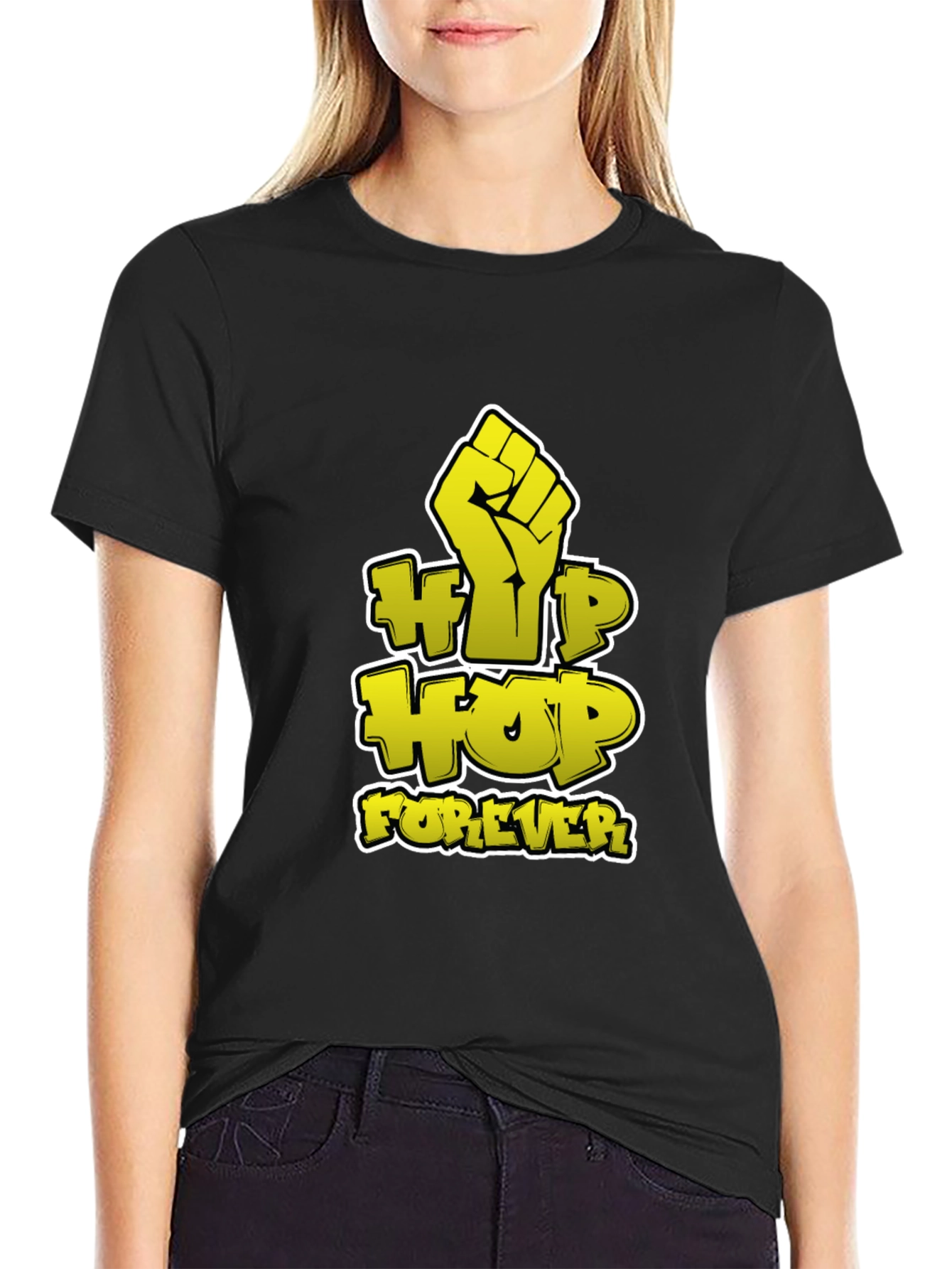 Hip Hop Forever Graphic Print Black T-Shirt