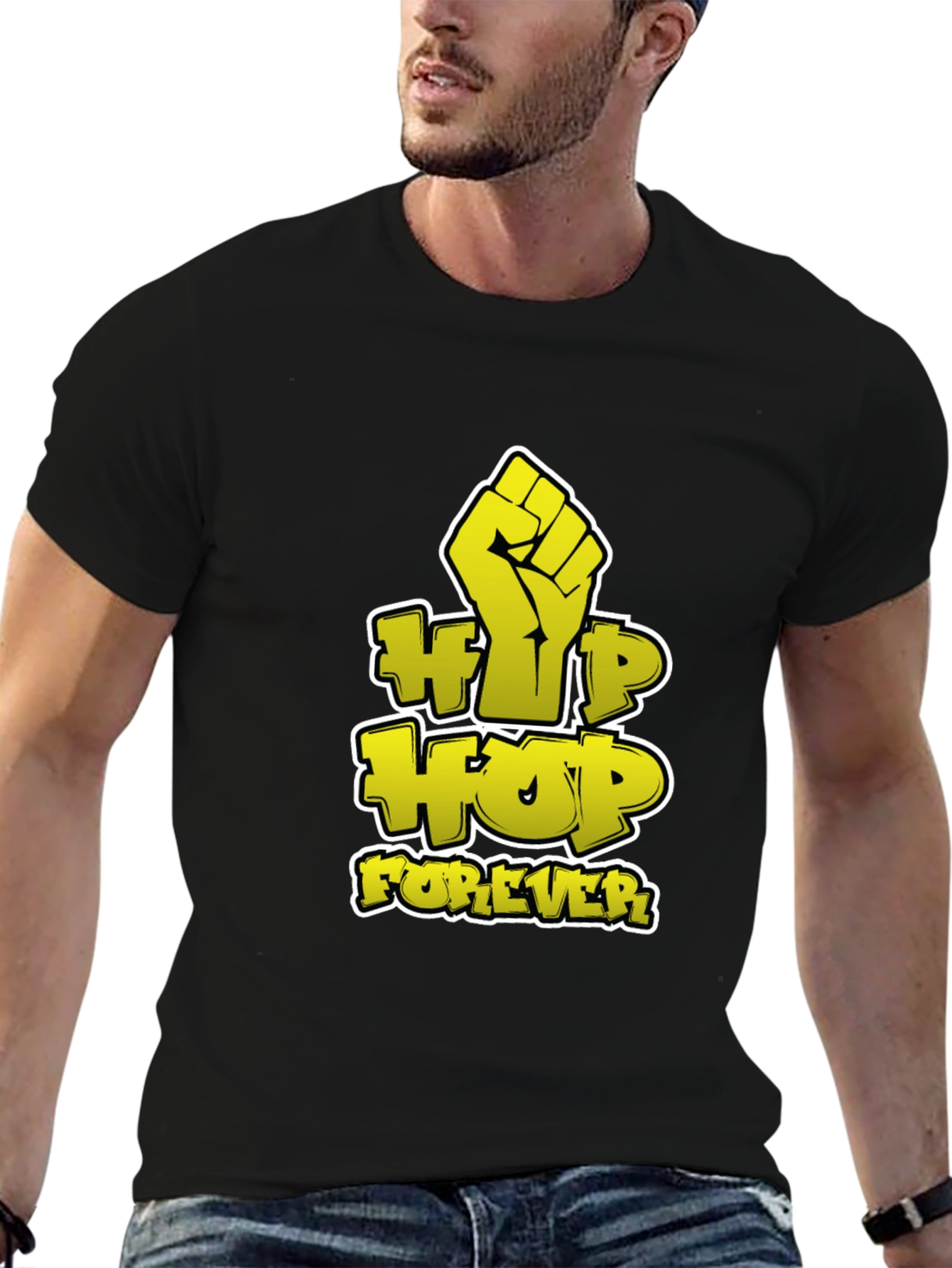Hip Hop Forever Graphic Print Black T-Shirt