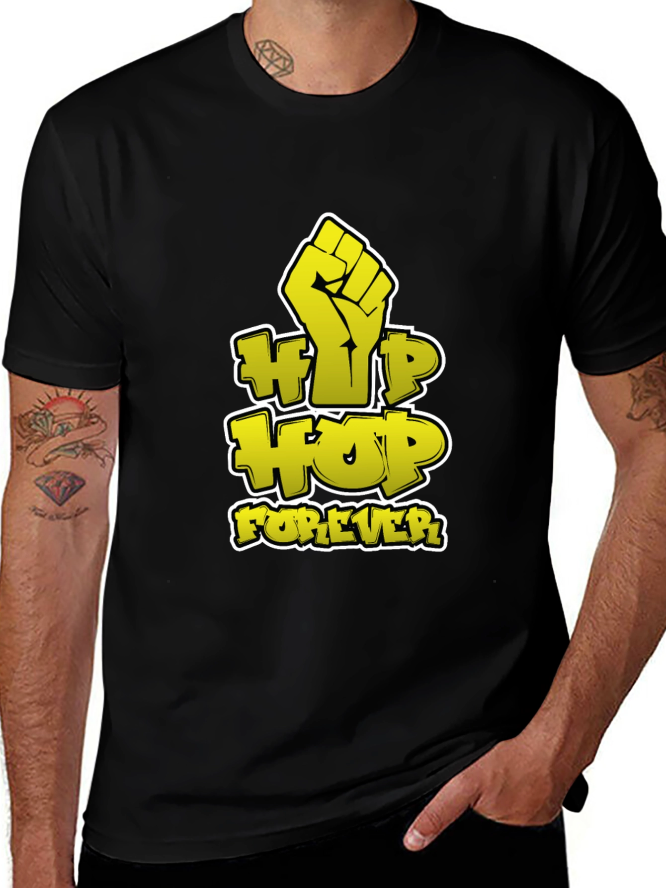 Hip Hop Forever Graphic Print Black T-Shirt