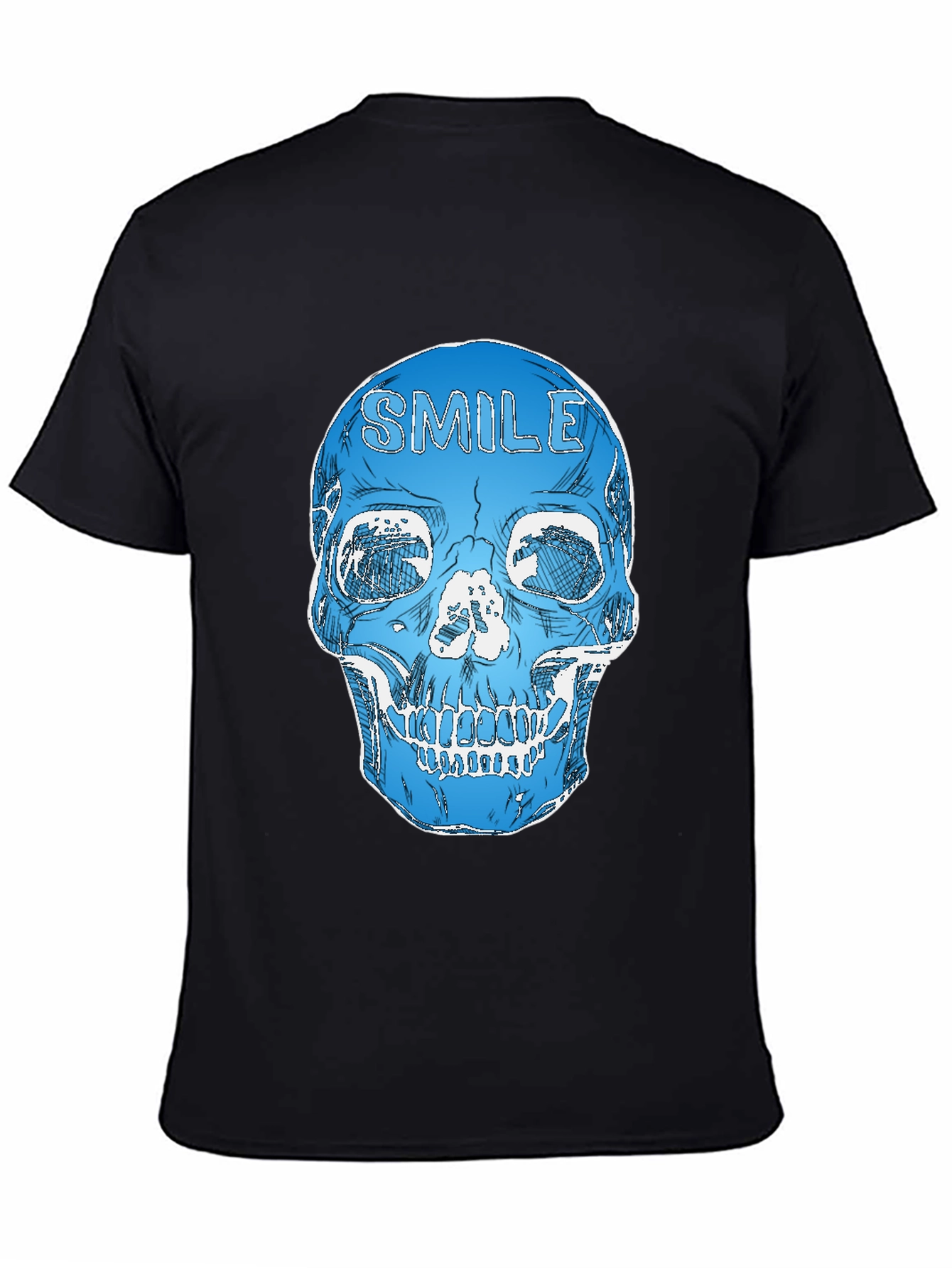 Smile Skull Graphic Tee - Black Cotton Blend