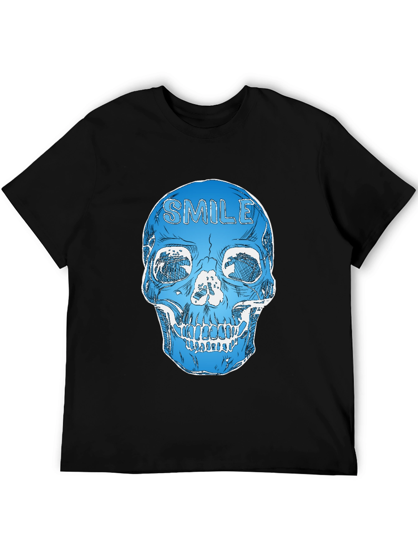 Smile Skull Graphic Tee - Black Cotton Blend