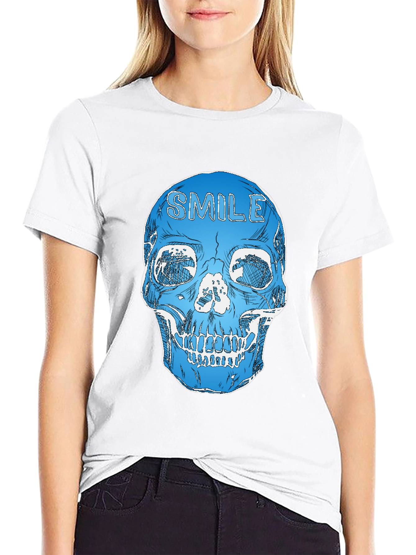 Smile Skull Graphic Tee - Black Cotton Blend