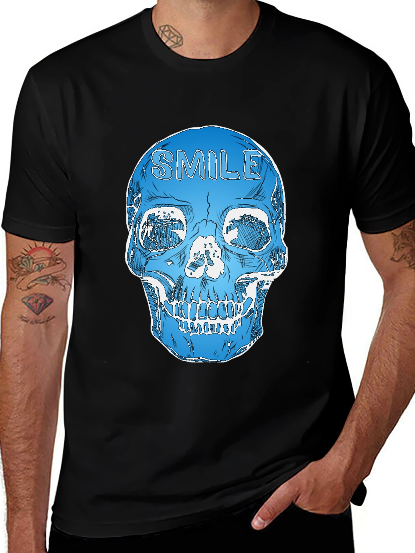 Smile Skull Graphic Tee - Black Cotton Blend